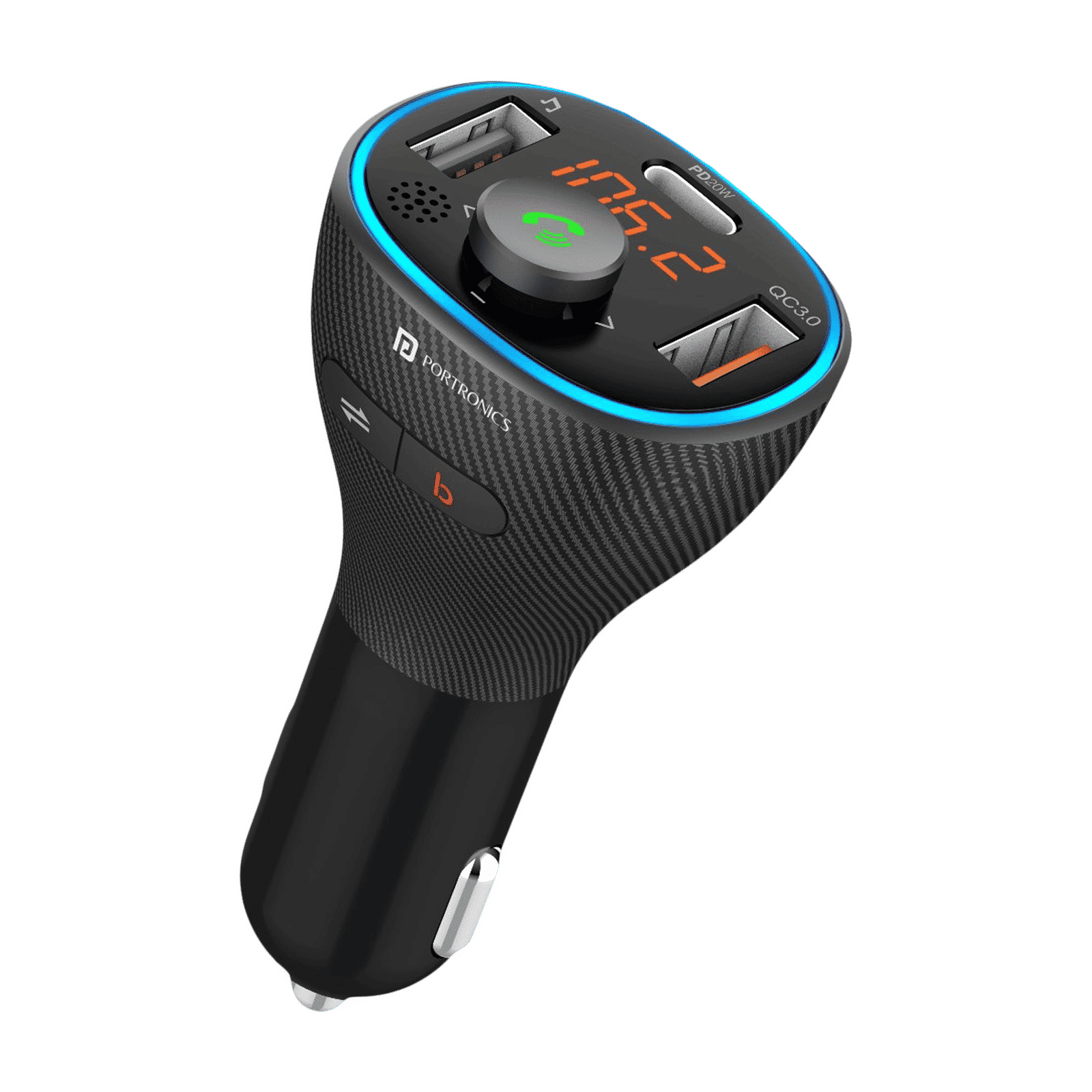 Portronics Auto 15 20W Type A & Type C 3-Port Fast Car Charger (Adapter Only, Bluetooth 5.1 & Voice Assistant, Black)_1