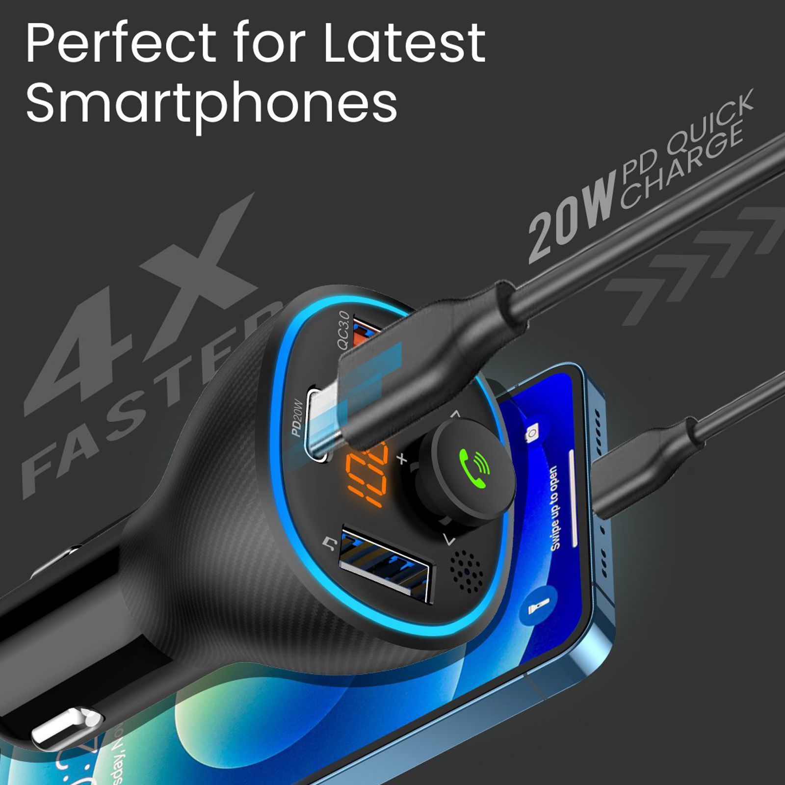 Portronics Auto 15 20W Type A & Type C 3-Port Fast Car Charger (Adapter Only, Bluetooth 5.1 & Voice Assistant, Black)_7