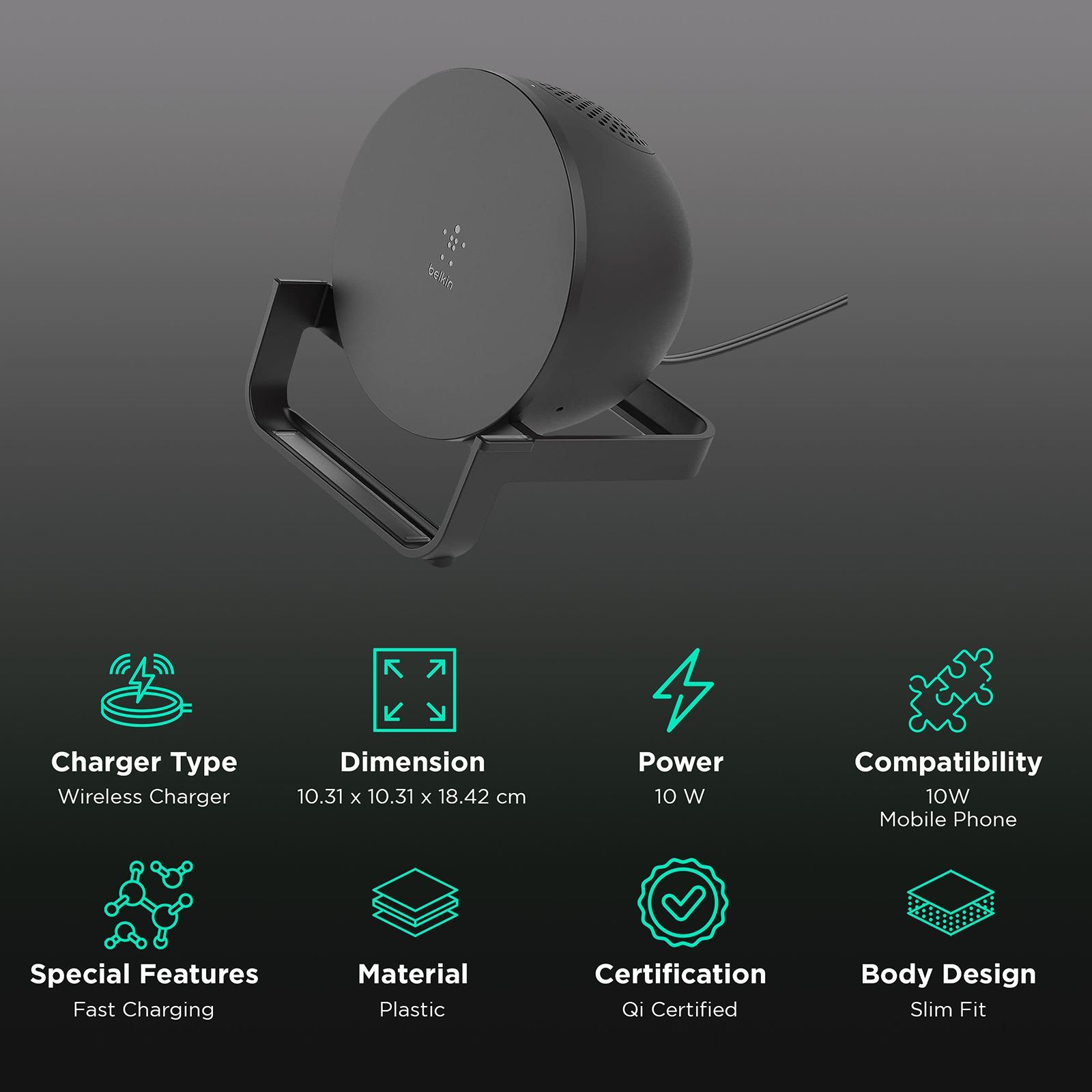 belkin AUF001zbBK 10W Wireless Charger for iPhone and Android (Versatile Stand, Black)_2