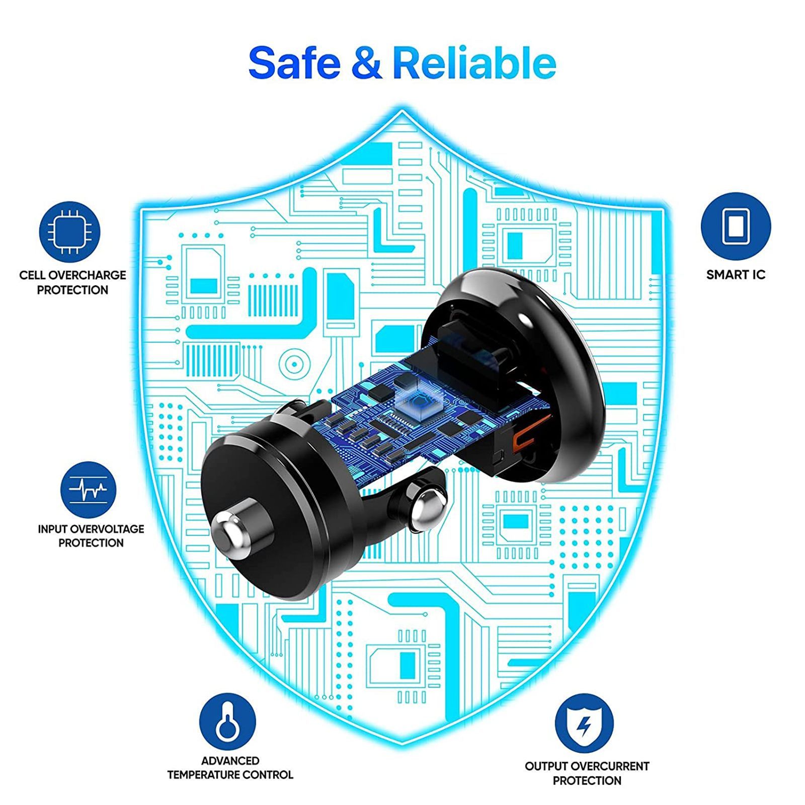 Vaku 38W Type A & Type C 2-Port Fast Car Charger (Adapter Only, Superior Gold-Plated Circuit, Black)_5