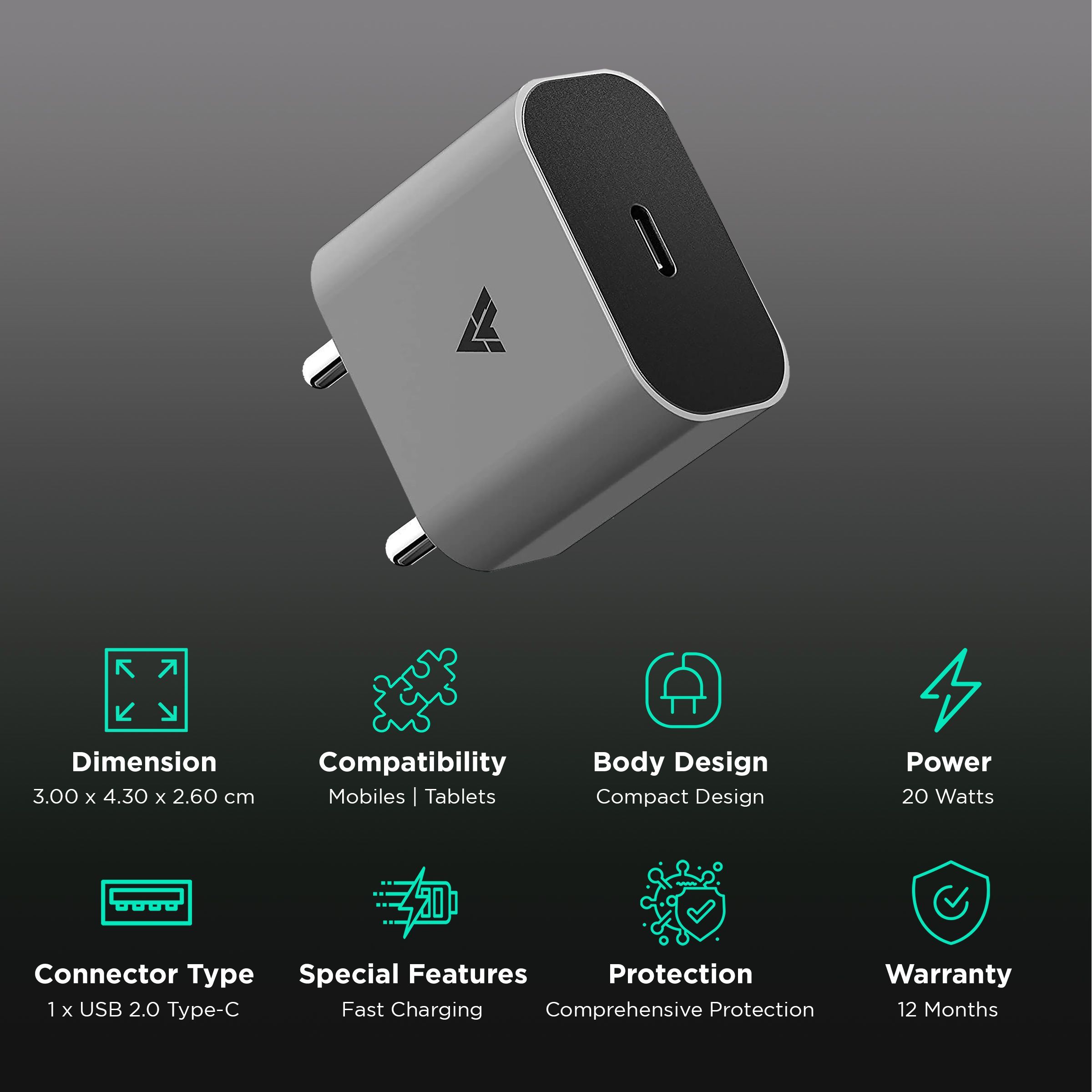 Vaku 20W Type C Fast Charger (Adapter Only, Comprehensive Protection, Grey) Vaku 20W Type C Fast Charger (Adapter Only, Comprehensive Protection, Grey)_2