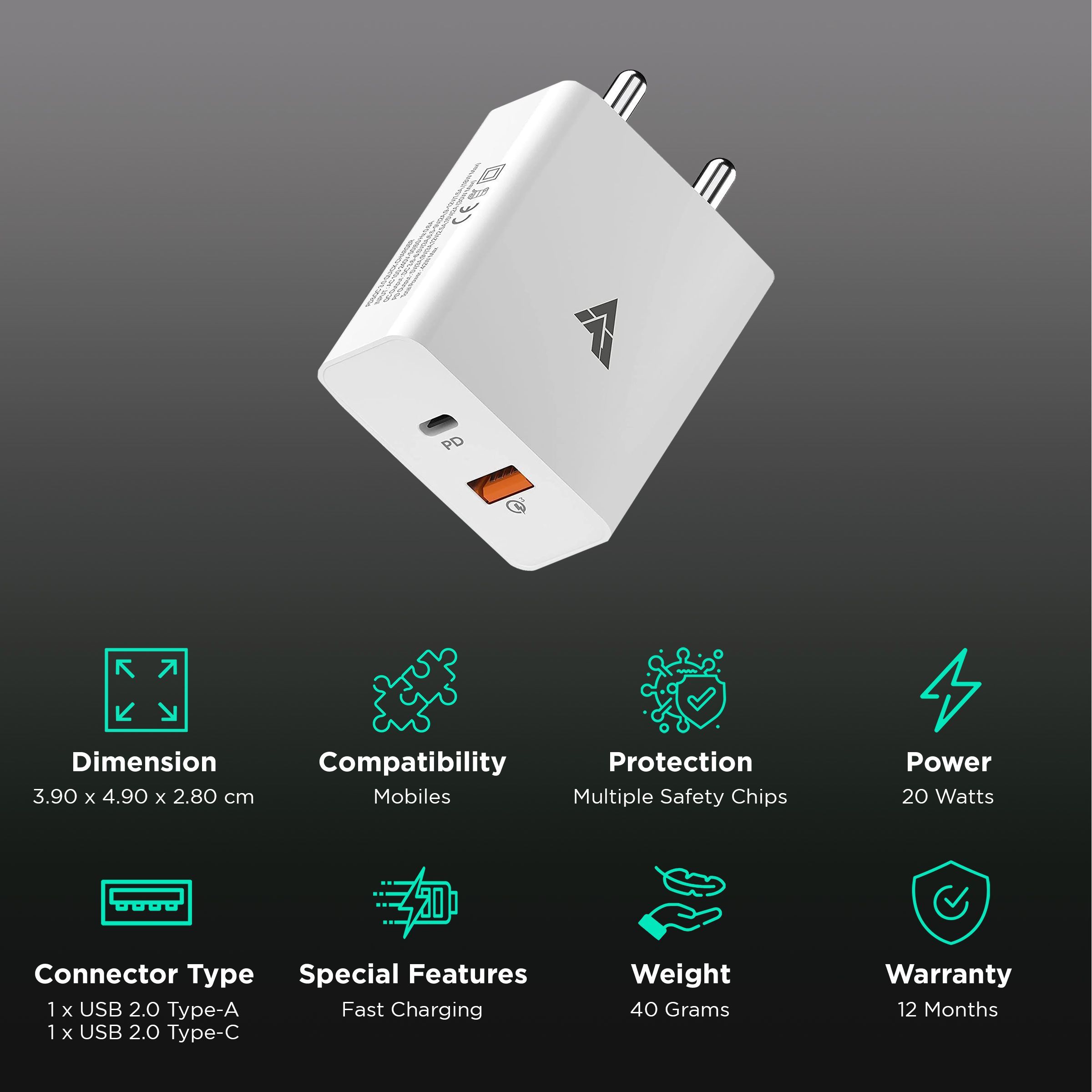Vaku 20W Type A & Type C 2-Port Fast Charger (Adapter Only, Multiple Safety Chips, White) Vaku 20W Type A & Type C 2-Port Fast Charger (Adapter Only, Multiple Safety Chips, White)_2