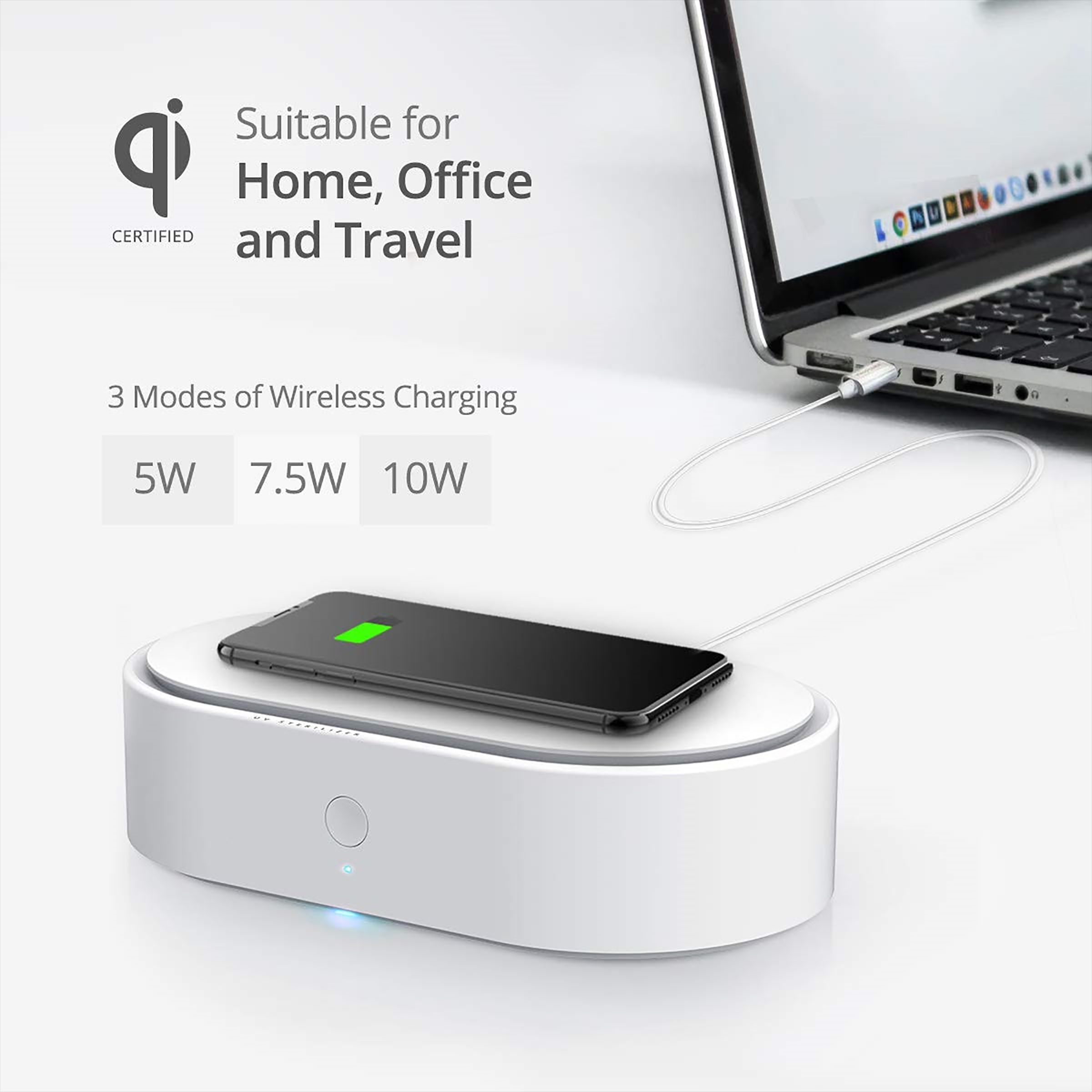 RAEGR Arc 1500 10W Wireless Charger for iOS and Android (Qi Certified, UV Disinfection, White)_6