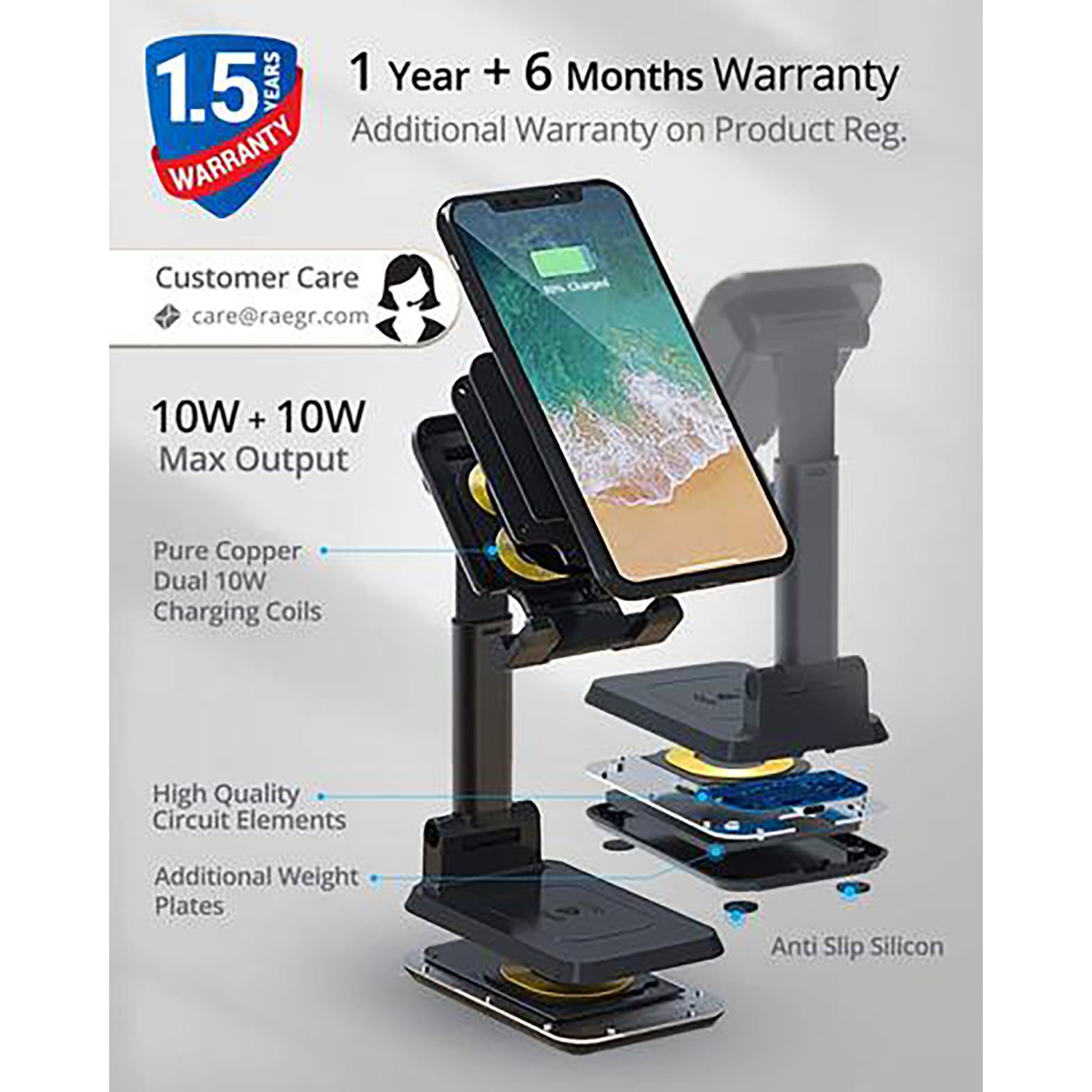 RAEGR Arc 1200 10W 2-in-1 Wireless Charger for iPhone, Android and Air pods (Dual Coils, Black)_13