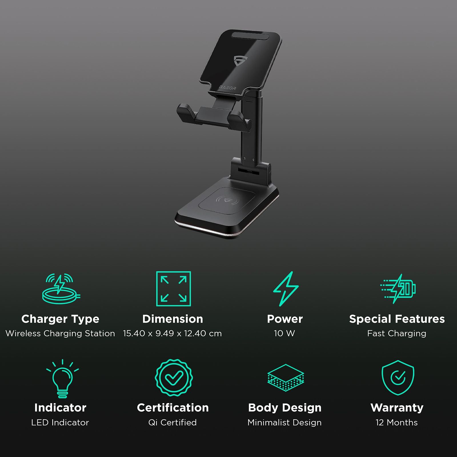 RAEGR Arc 1200 10W 2-in-1 Wireless Charger for iPhone, Android and Air pods (Dual Coils, Black)_2