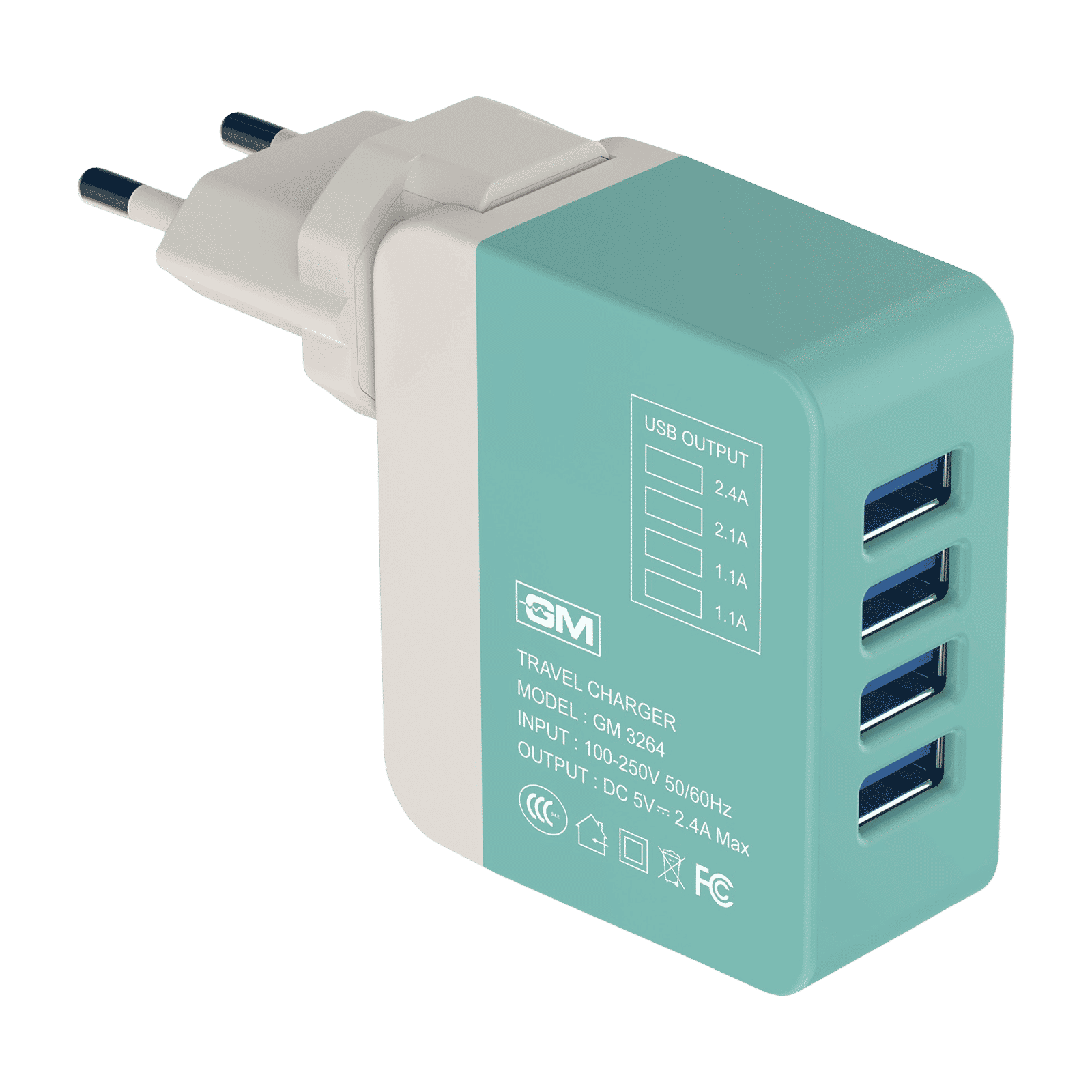 GM Cuba 12W Type A 4-Port Charger (Adapter Only, Lightweight & Sturdy Body, White/Green)_1