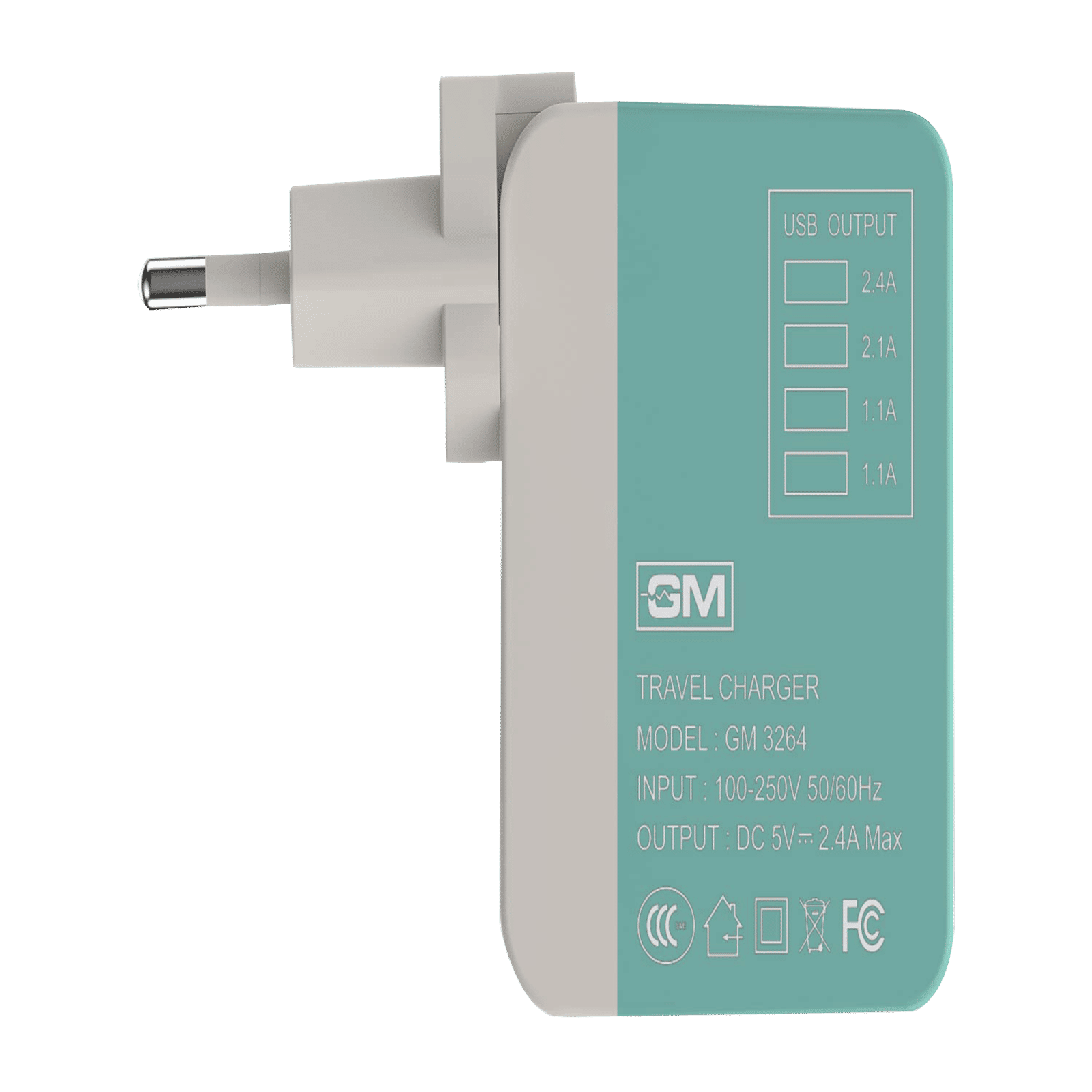 GM Cuba 12W Type A 4-Port Charger (Adapter Only, Lightweight & Sturdy Body, White/Green)_2