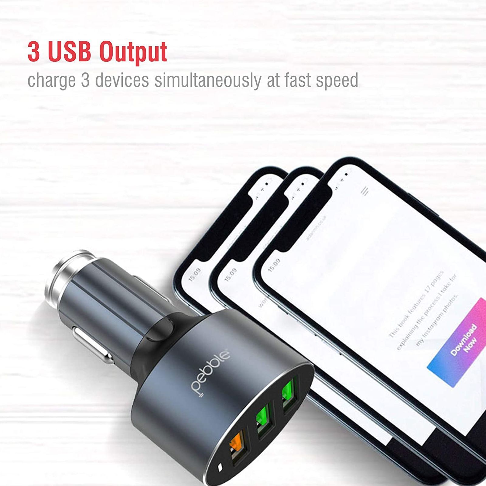 pebble 36W Type A 3-Port Quick Charger (Type A to Micro USB Cable, 10 Way Circuit Protection, Black)_4