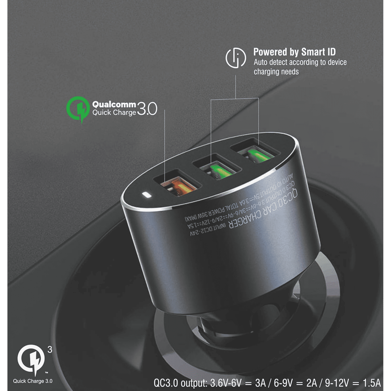 pebble 36W Type A 3-Port Quick Charger (Type A to Micro USB Cable, 10 Way Circuit Protection, Black)_5