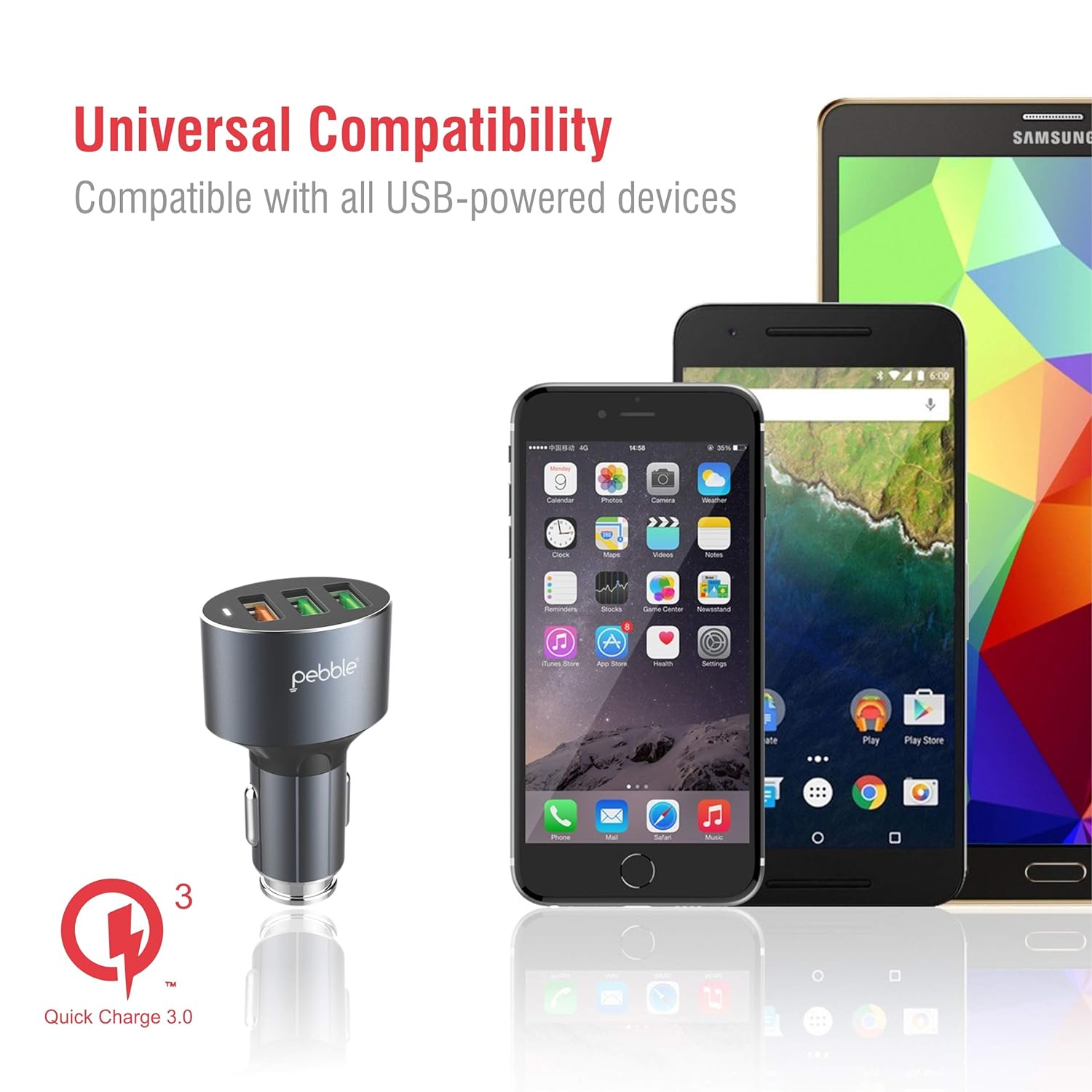 pebble 36W Type A 3-Port Quick Charger (Type A to Micro USB Cable, 10 Way Circuit Protection, Black)_6