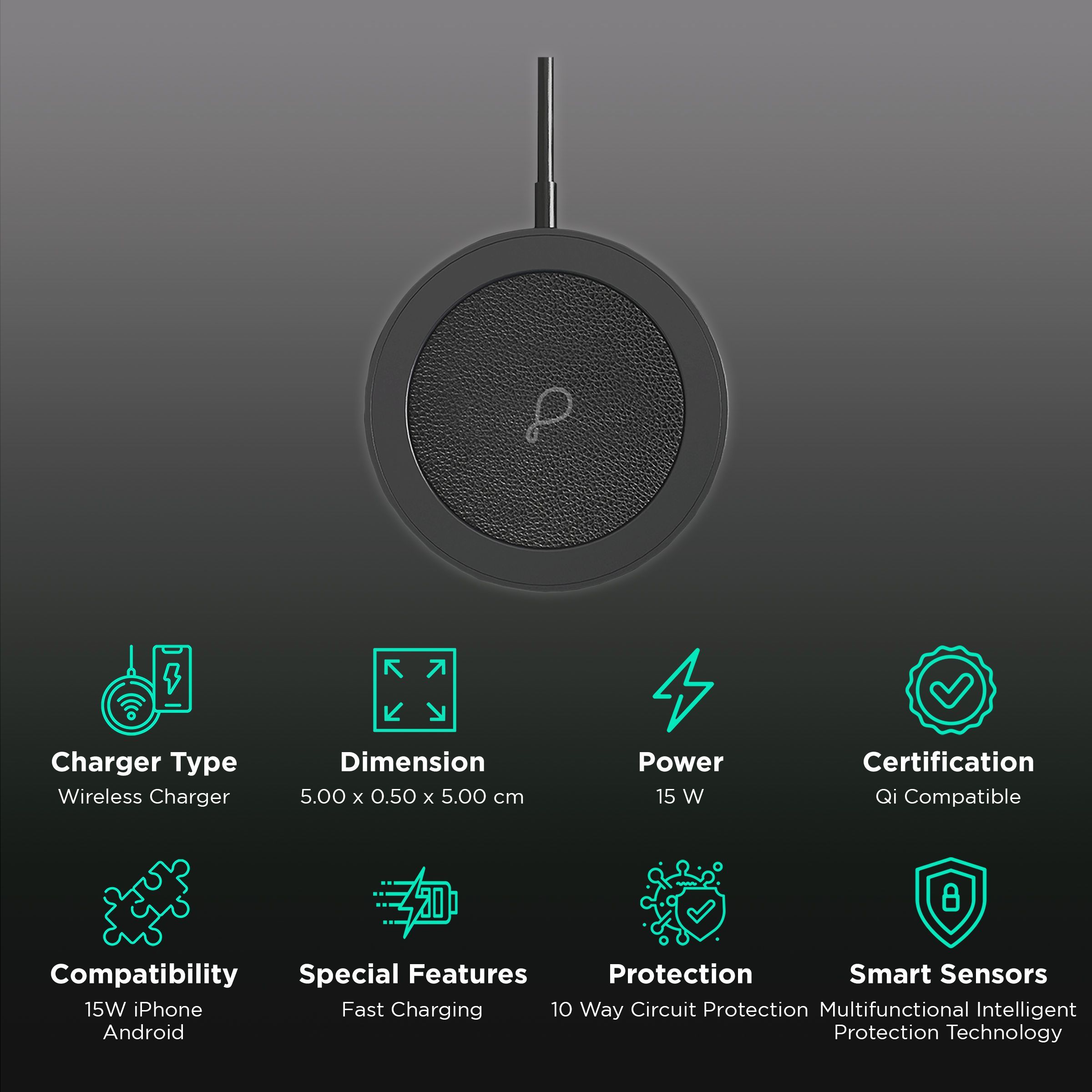 Pebble MagSwift 15W Wireless Charger for iPhone 12, 12 Pro, 11, 11 Pro, 11 Pro Max, XS Max, XR, XS, X, 8, 8 Plus/SAMSUNG Galaxy Note 10, Note 10 Plus, S10, S10 Plus, S10E, Note 9, S9, S9 Plus (Qi Compatible, Leather Black)_2