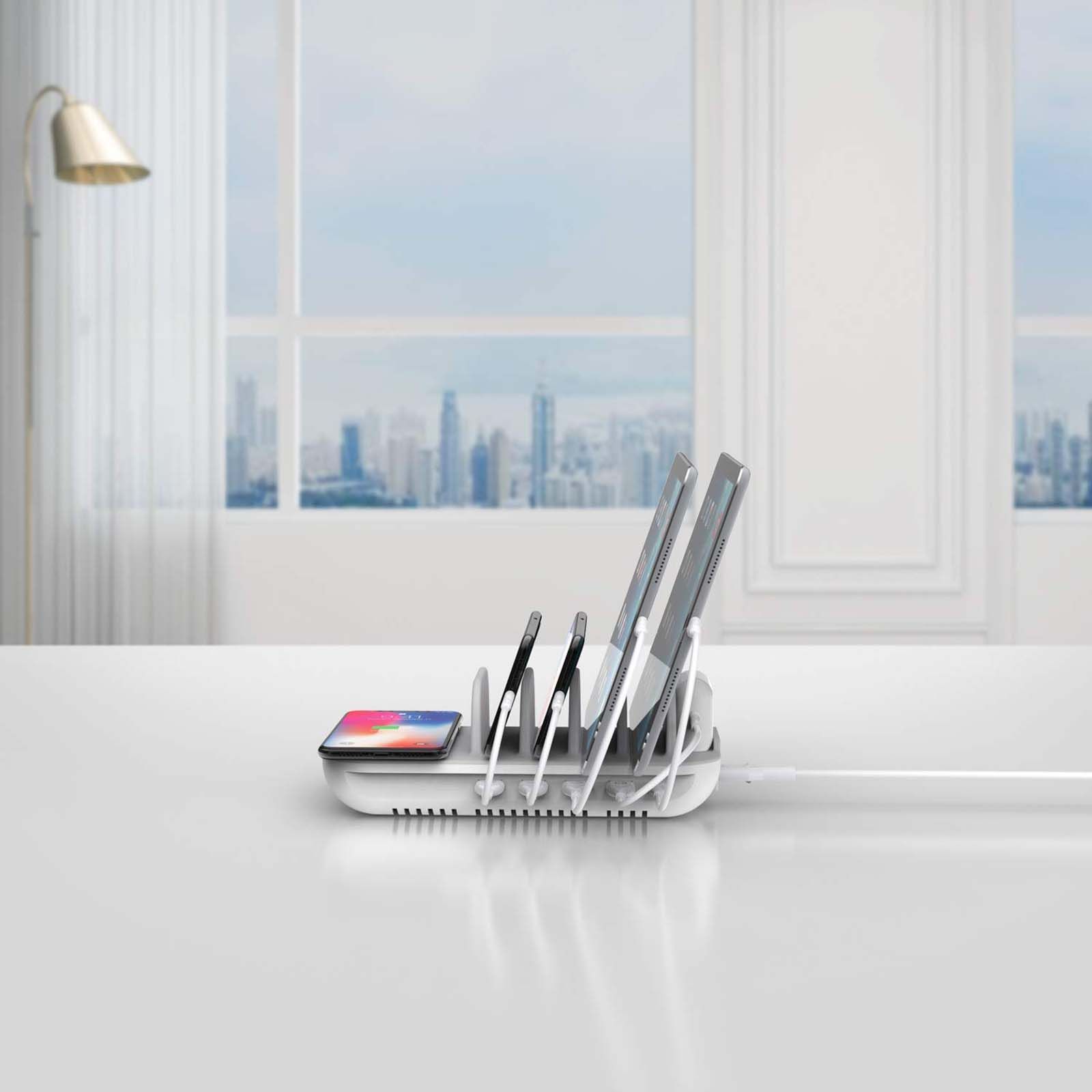 Soopii 60W 6-in-1 Wireless Charging Dock for iPhone XS, Max XS, XR, X, 8, 8 Plus/Google Pixel 3, 3XL, 2, 2XL/Samsung Galaxy Note 9, Note 8, S9, S9 Plus, S8, S8 Plus, S7, Nexus 5X 6P, Earbuds (Qi Charging, White/Grey)_8