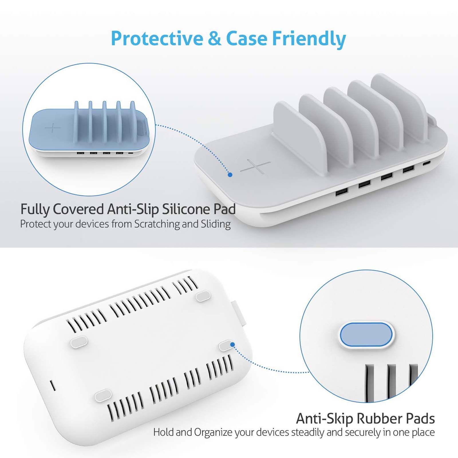 Soopii 60W 6-in-1 Wireless Charging Dock for iPhone XS, Max XS, XR, X, 8, 8 Plus/Google Pixel 3, 3XL, 2, 2XL/Samsung Galaxy Note 9, Note 8, S9, S9 Plus, S8, S8 Plus, S7, Nexus 5X 6P, Earbuds (Qi Charging, White/Grey)_2