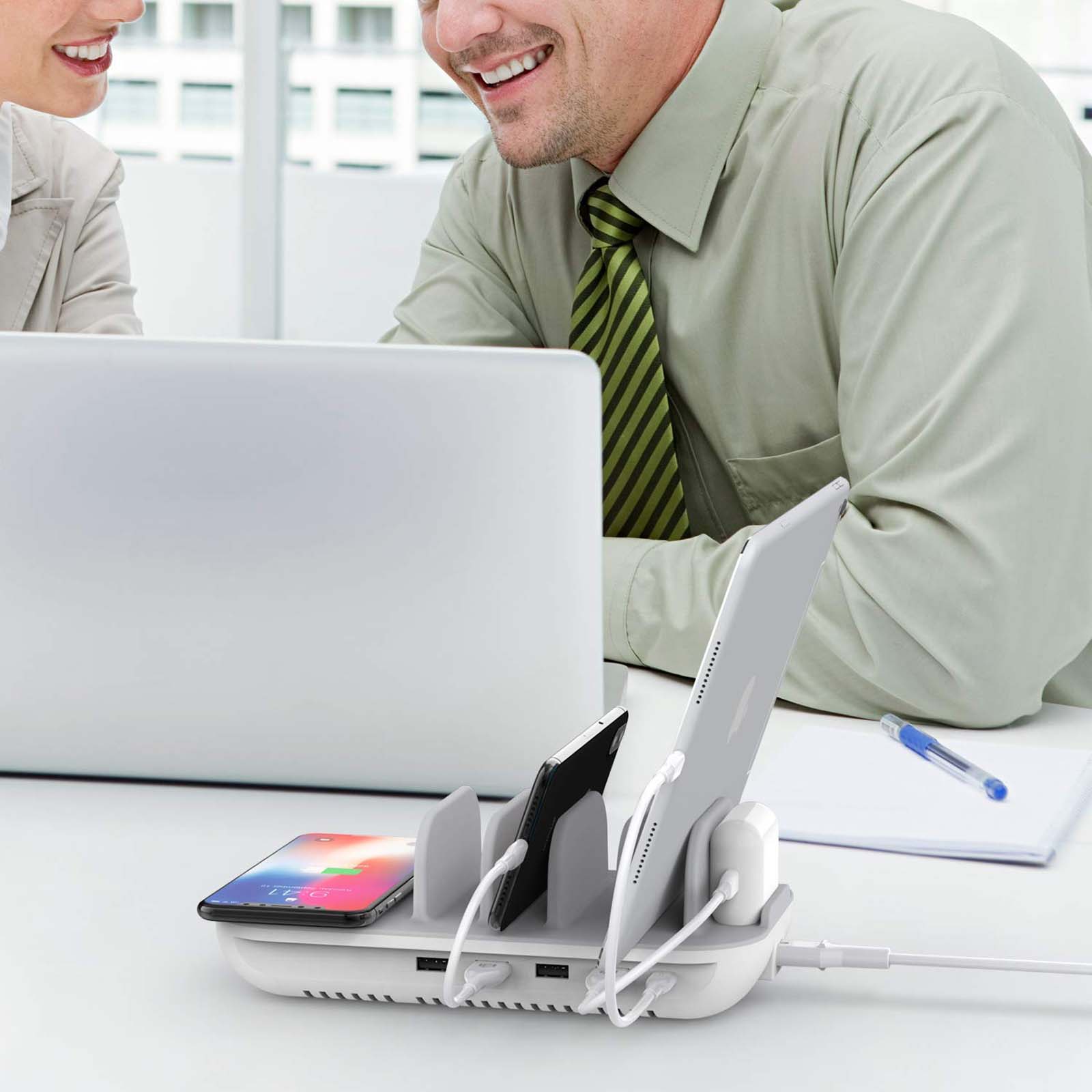 Soopii 60W 6-in-1 Wireless Charging Dock for iPhone XS, Max XS, XR, X, 8, 8 Plus/Google Pixel 3, 3XL, 2, 2XL/Samsung Galaxy Note 9, Note 8, S9, S9 Plus, S8, S8 Plus, S7, Nexus 5X 6P, Earbuds (Qi Charging, White/Grey)_5