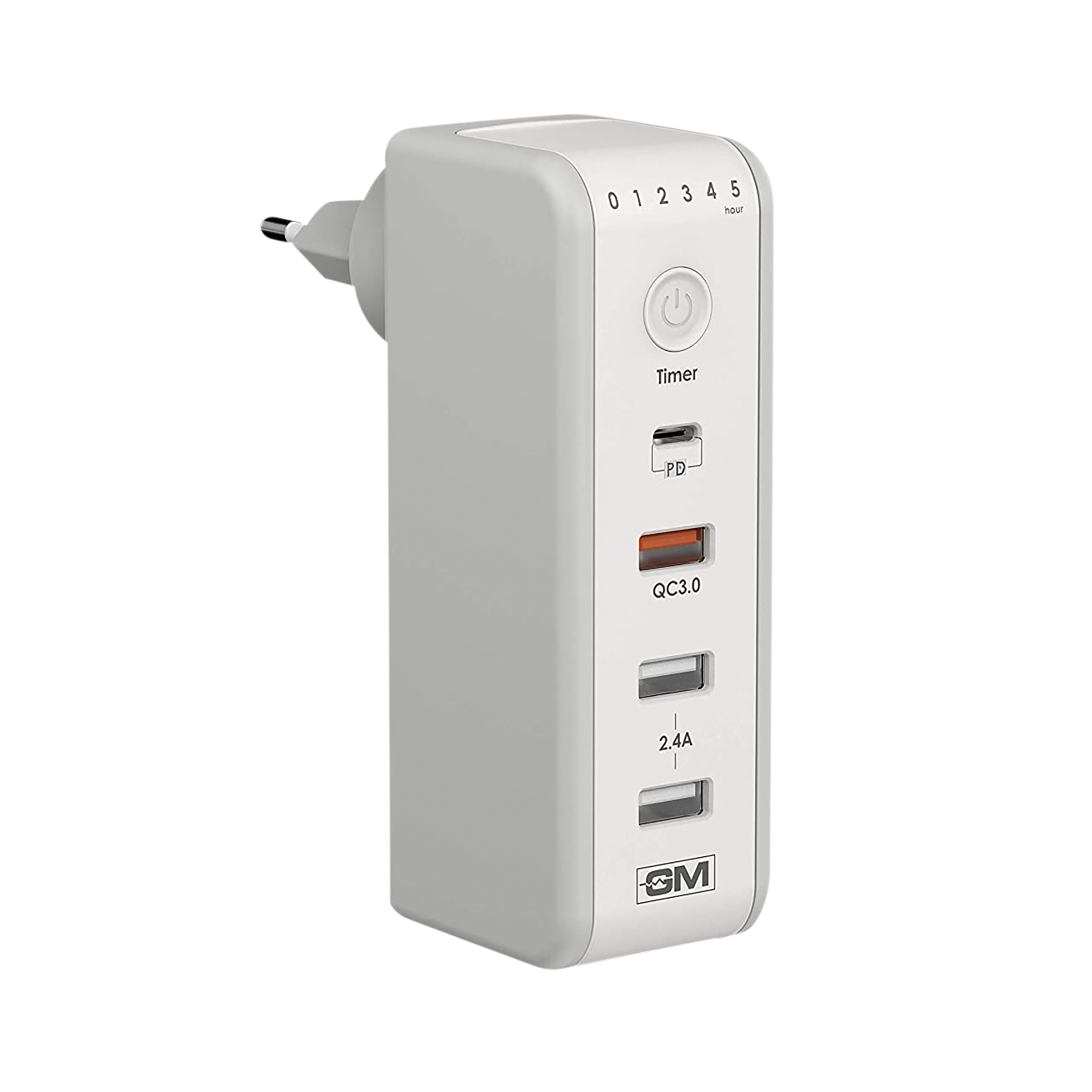 GM Cuba 18W Type A & Type C 4-Port Fast Charger (Adapter Only, 180 Degree Plug Rotation, White)_3