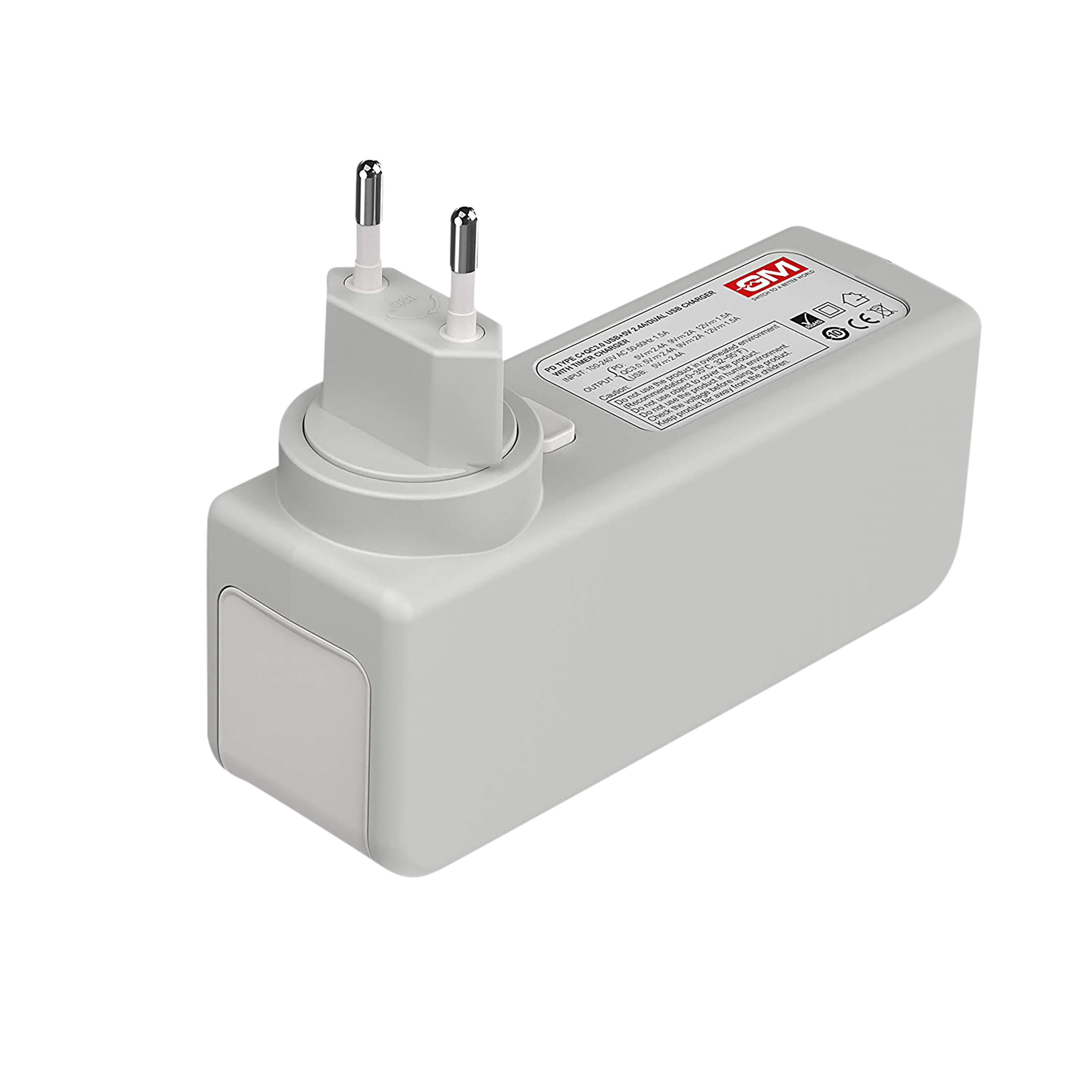 GM Cuba 18W Type A & Type C 4-Port Fast Charger (Adapter Only, 180 Degree Plug Rotation, White)_5