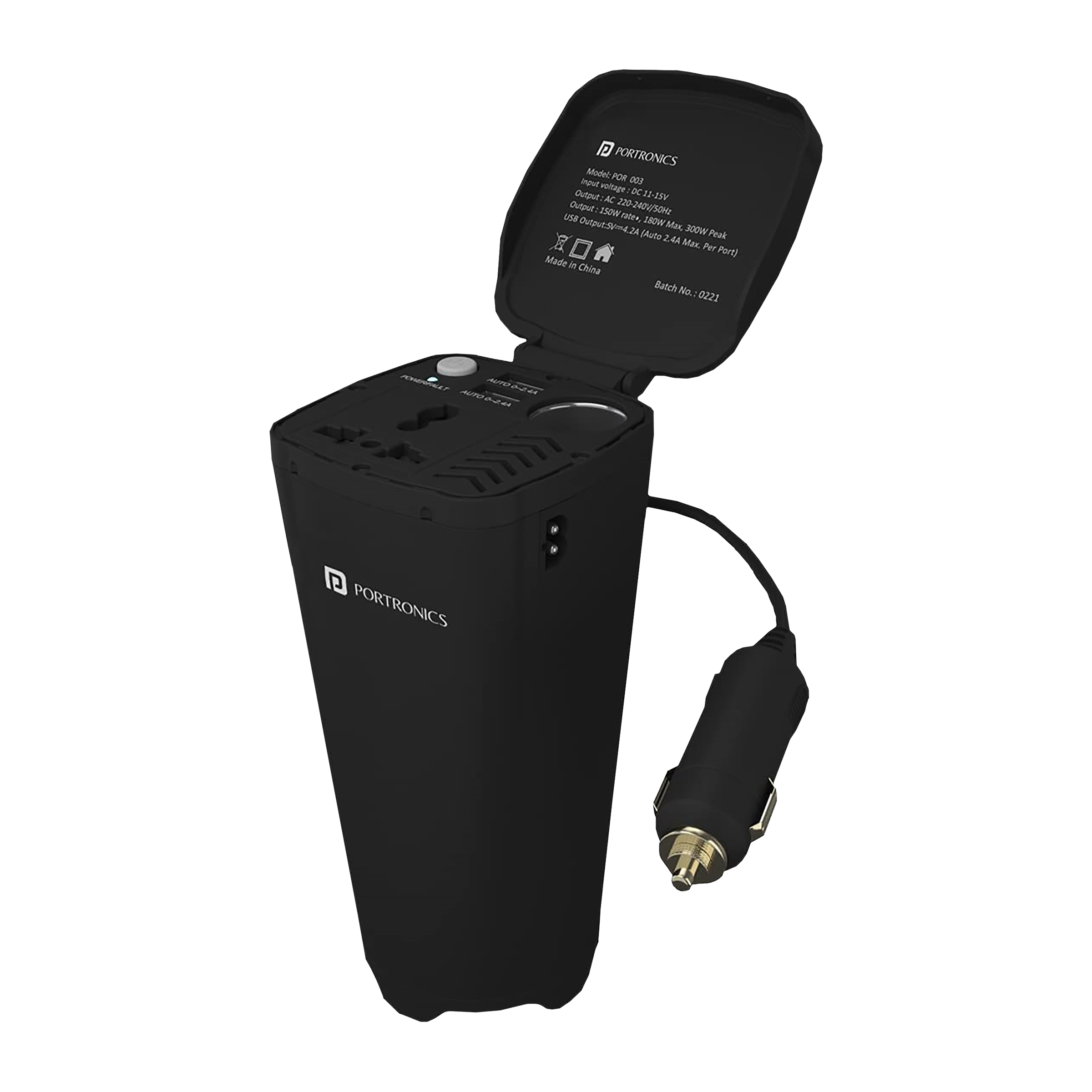 Portronics Power One 150W Type A 2-Port Fast Car Charger (Adapter Only, Multiple Protection, Black)_1