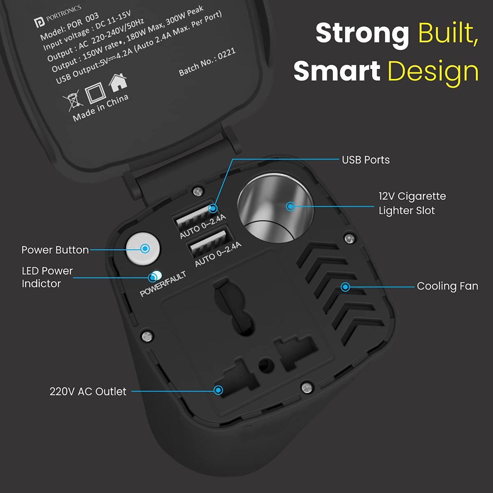 Portronics Power One 150W Type A 2-Port Fast Car Charger (Adapter Only, Multiple Protection, Black)_5