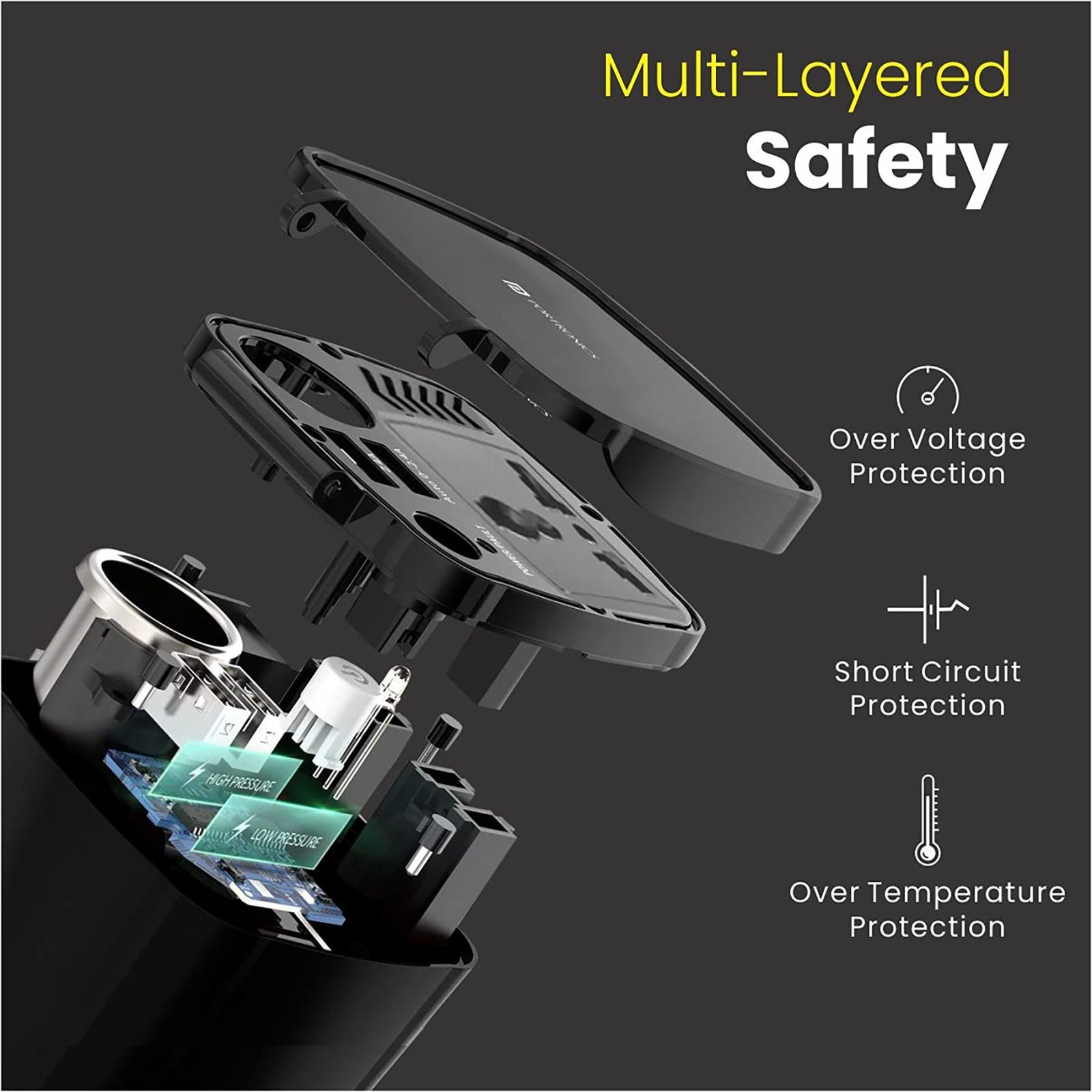 Portronics Power One 150W Type A 2-Port Fast Car Charger (Adapter Only, Multiple Protection, Black)_3