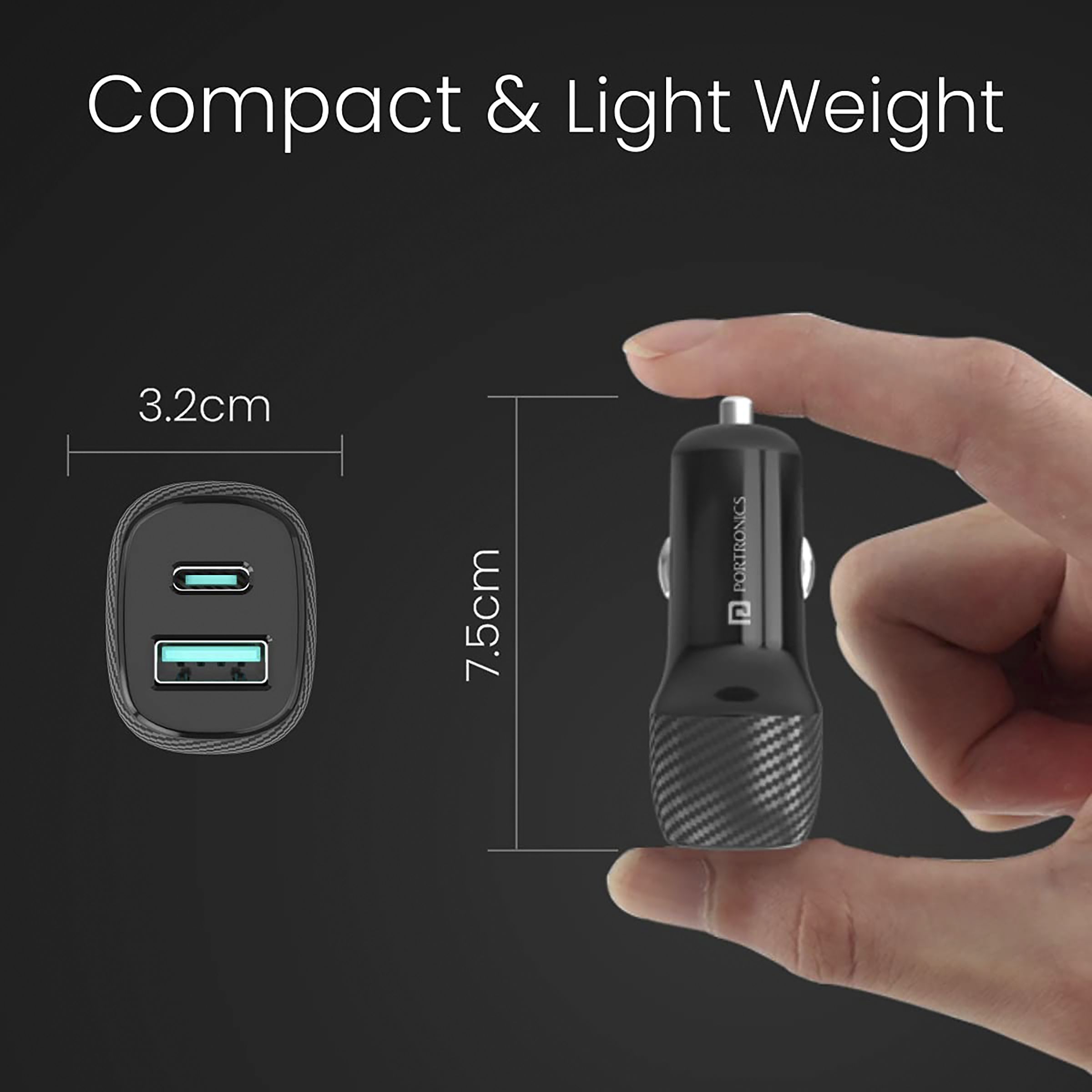 Portronics Power 6 36W Type A & Type C 2-Port Fast Car Charger (Adapter Only, In-Built Smart Protection, Black)_3