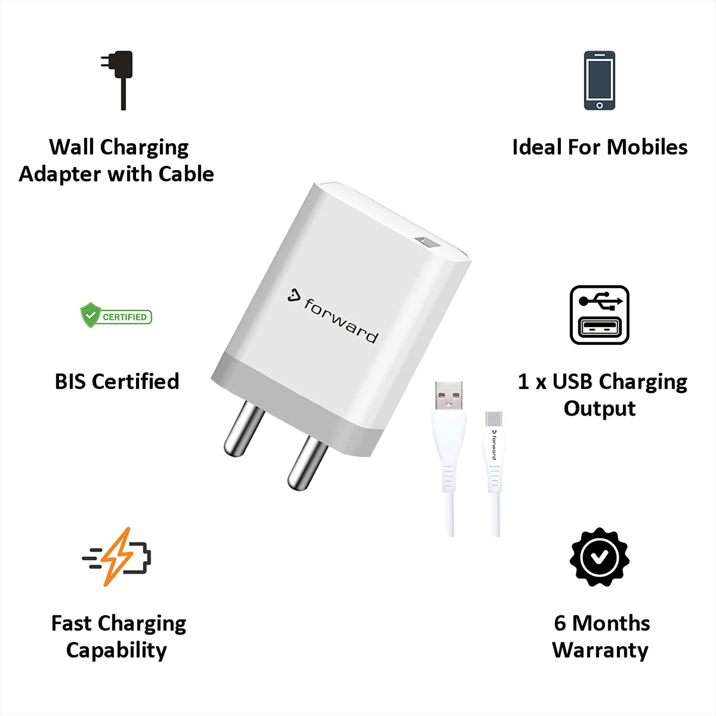 Forward CE-QC 301 18W USB 3.0 Fast Charger (USB Cable, Over Voltage Protection, White) Forward CE-QC 301 18W USB 3.0 Fast Charger (USB Cable, Over Voltage Protection, White)_3