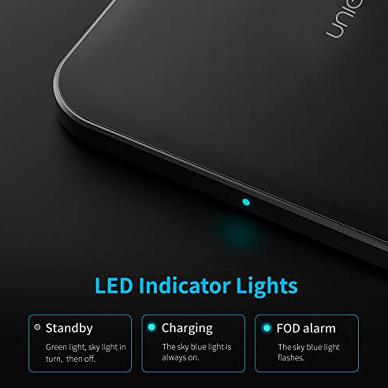 UNIGEN Unipad 150 15W Wireless Charging Pad for iPhone and Android (Explosion Proof Glass Shell, Black)_5