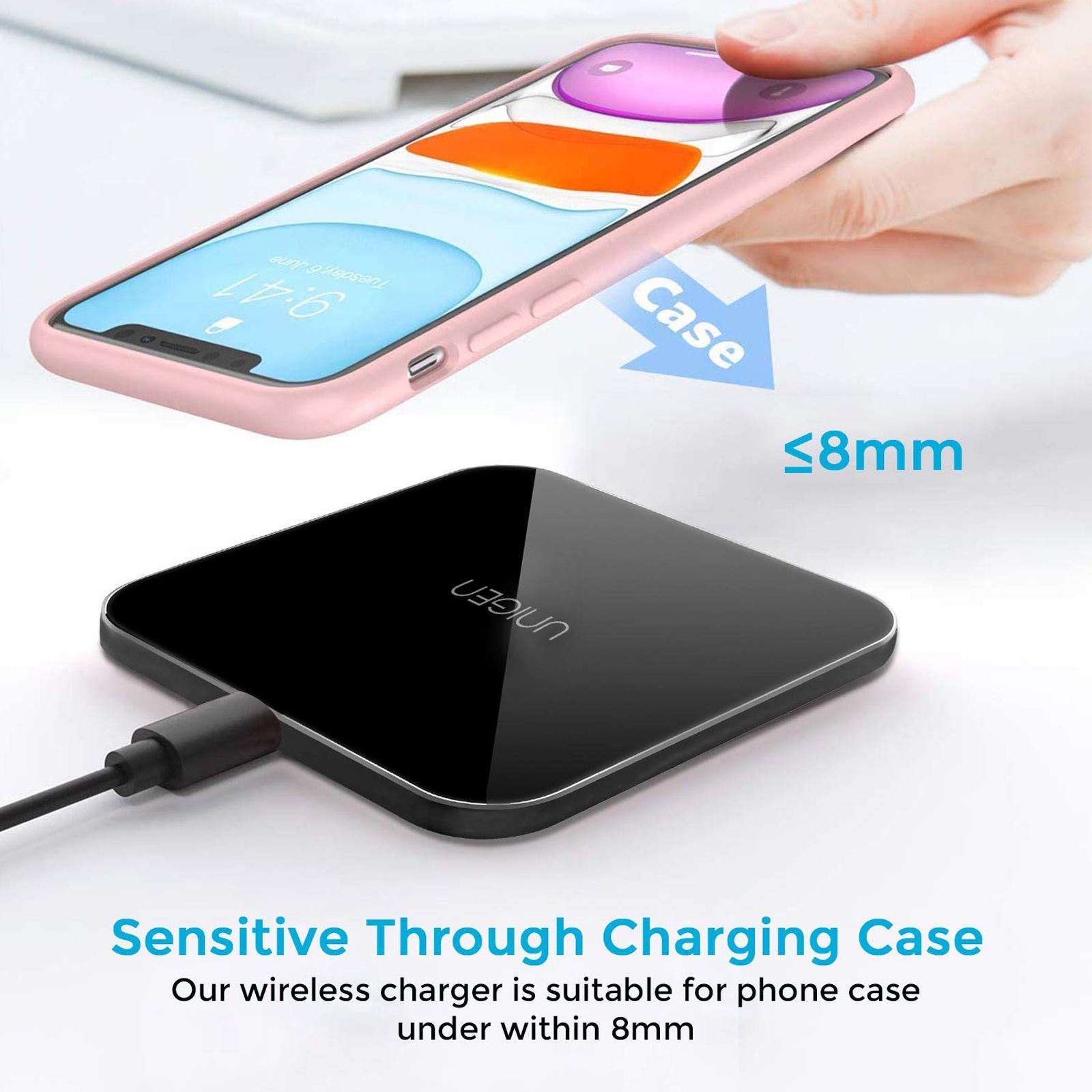 UNIGEN Unipad 150 15W Wireless Charging Pad for iPhone and Android (Explosion Proof Glass Shell, Black)_7