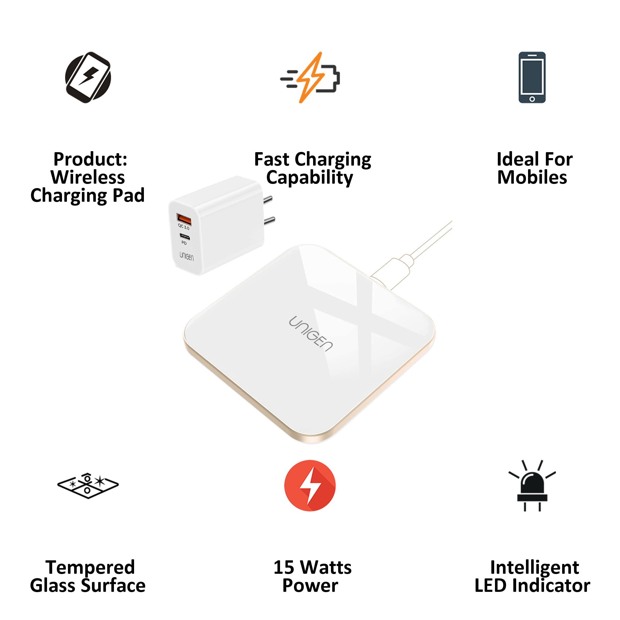UNIGEN Unipad 150 15W Wireless Charging Pad for iPhone and Android (Explosion Proof Glass Shell, White)_3