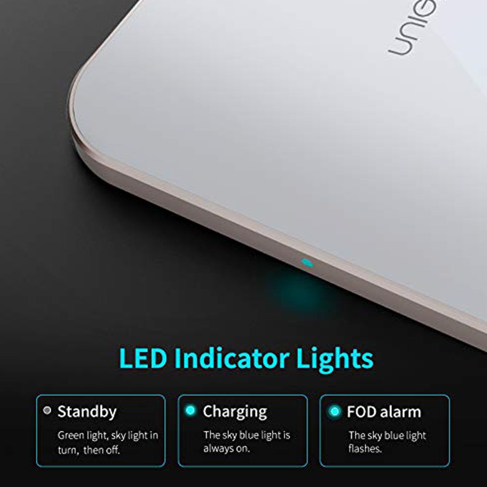 UNIGEN Unipad 150 15W Wireless Charging Pad for iPhone and Android (Explosion Proof Glass Shell, White)_5