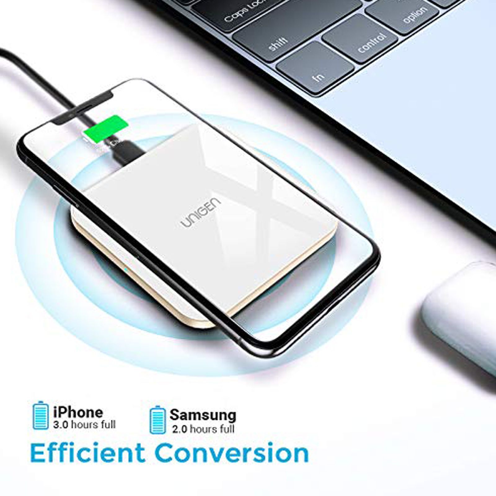 UNIGEN Unipad 150 15W Wireless Charging Pad for iPhone and Android (Explosion Proof Glass Shell, White)_7