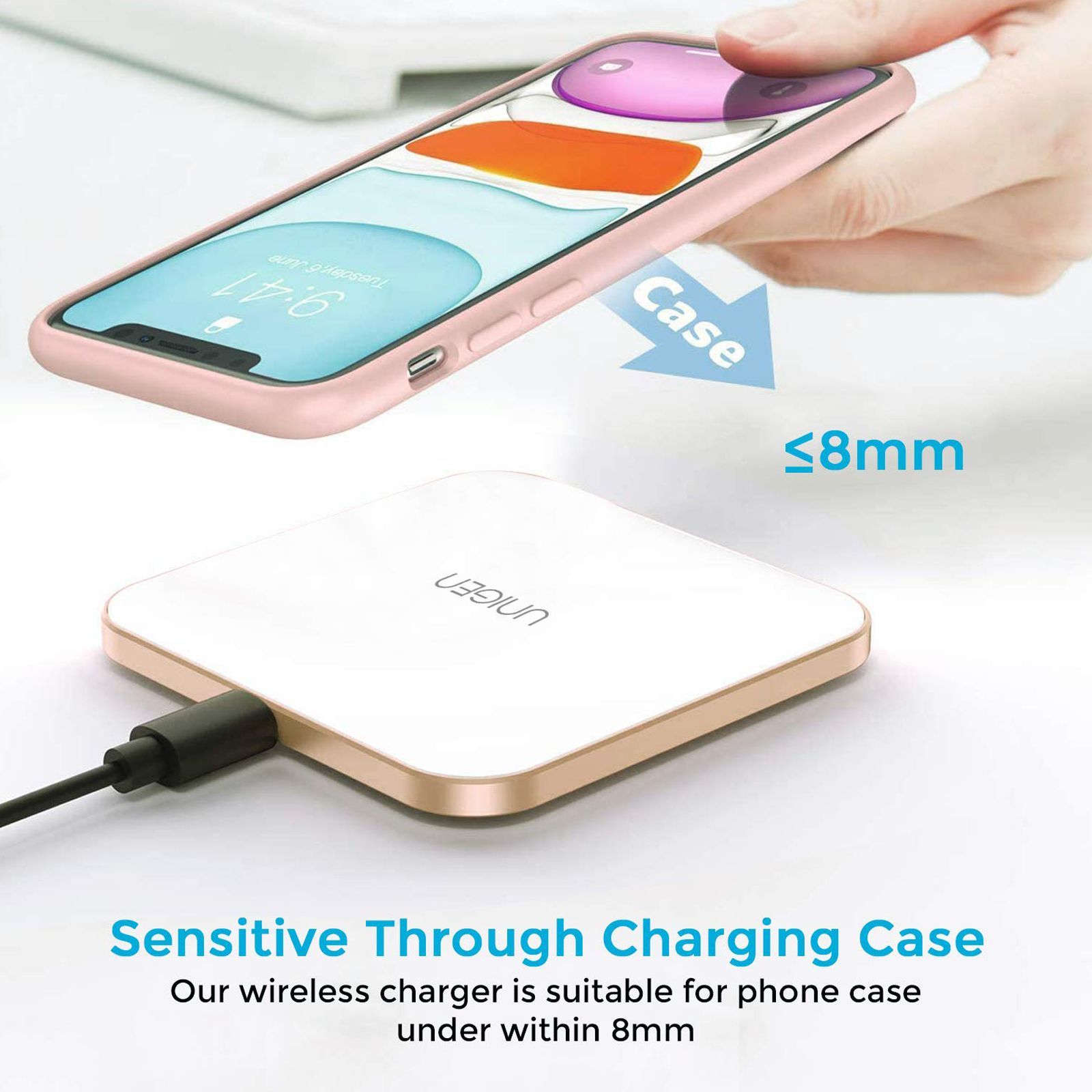 UNIGEN Unipad 150 15W Wireless Charging Pad for iPhone and Android (Explosion Proof Glass Shell, White)_9