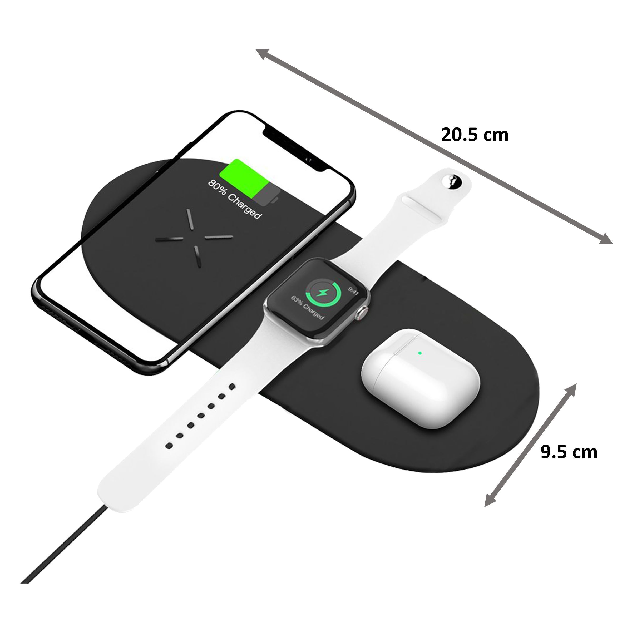 UNIGEN Unidock 300 15W 3-in-1 Wireless Charging Pad for iOS, Android, Apple Watch and AirPods (Qi Certified, Fast Charging, Black)_2