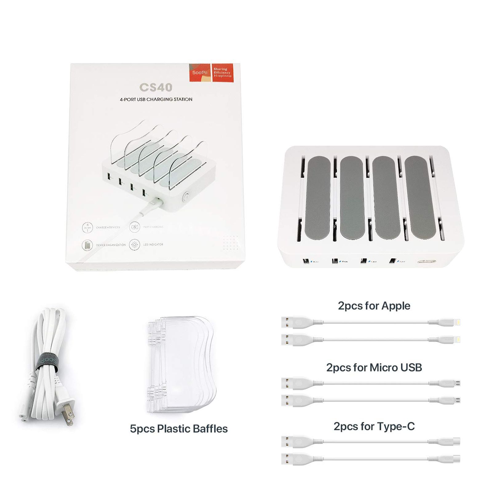 Soopii 22W Type A 4-Port Fast Charging Station (Type A to Type C, Type A to Micro USB & Type A to Lightning Cable, VoltageBoost Technology, White) Soopii 22W Type A 4-Port Fast Charging Station (Type A to Type C, Type A to Micro USB & Type A to Lightning Cable, VoltageBoost Technology, White)_4
