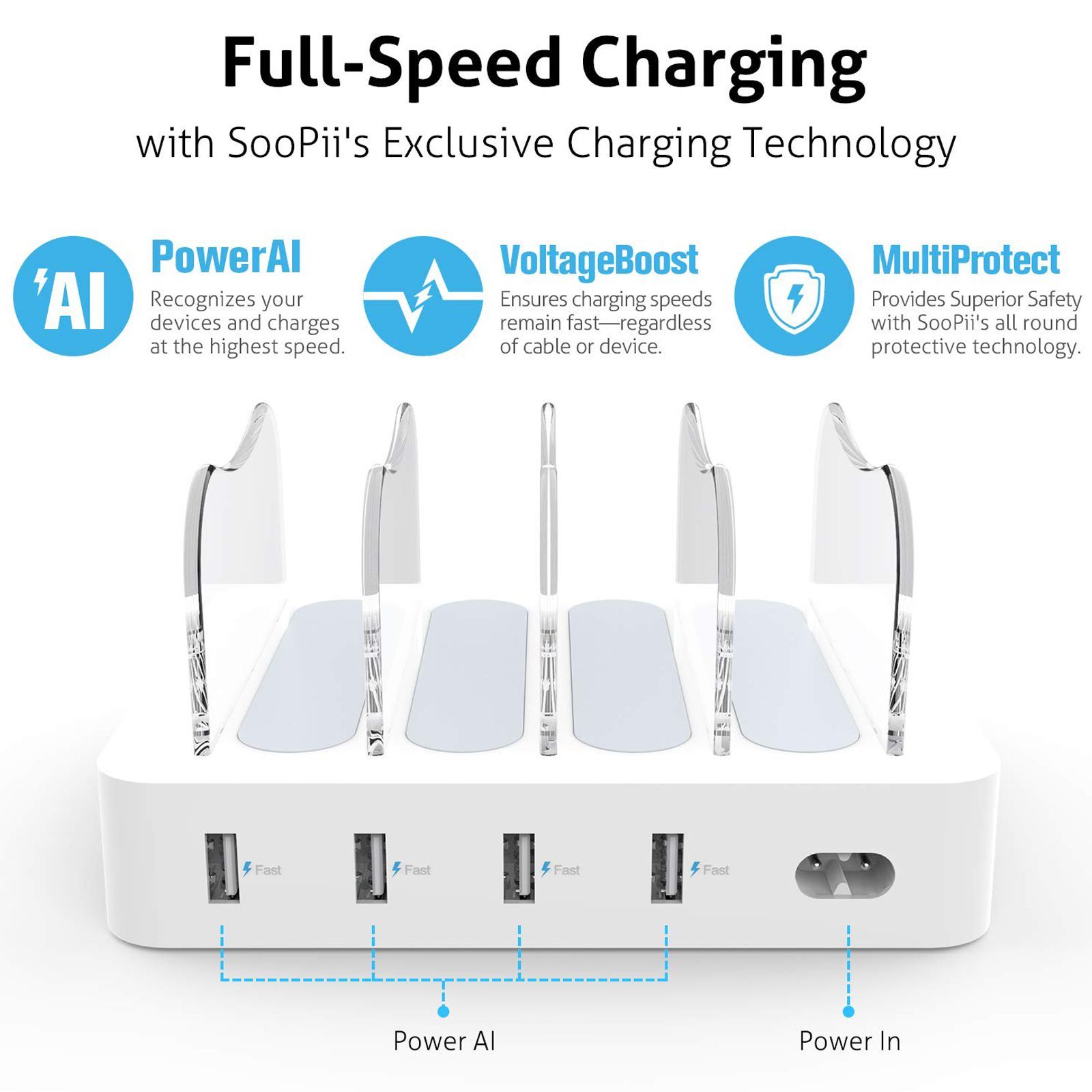 Soopii 22W Type A 4-Port Fast Charging Station (Type A to Type C, Type A to Micro USB & Type A to Lightning Cable, VoltageBoost Technology, White) Soopii 22W Type A 4-Port Fast Charging Station (Type A to Type C, Type A to Micro USB & Type A to Lightning Cable, VoltageBoost Technology, White)_6