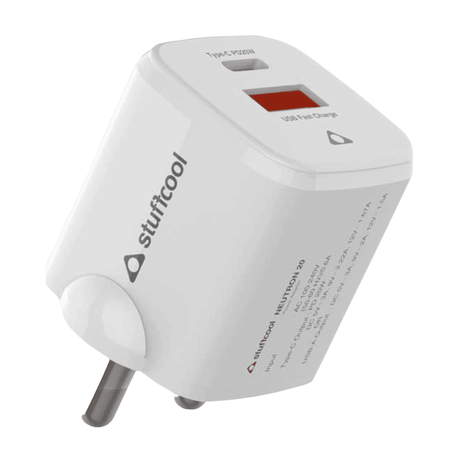Stuffcool Neutron 20W Type A & Type C 2-Port Fast Charger (Adapter Only, 7 Layers of Protection, White)_3