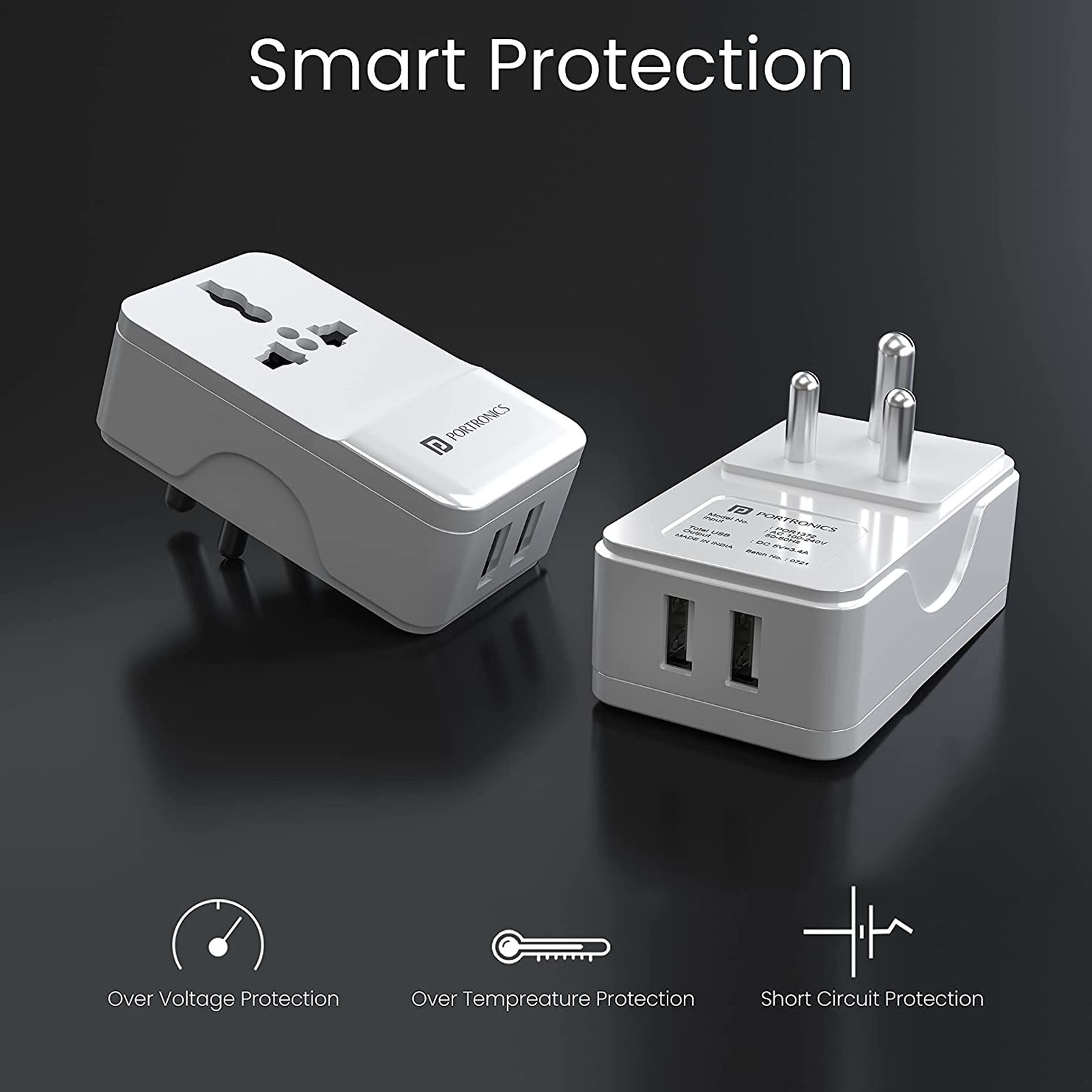 Portronics Adapto III Type A 2-Port Fast Charger (Adapter Only, Short-Circuit Protection, White) Portronics Adapto III Type A 2-Port Fast Charger (Adapter Only, Short-Circuit Protection, White)_3