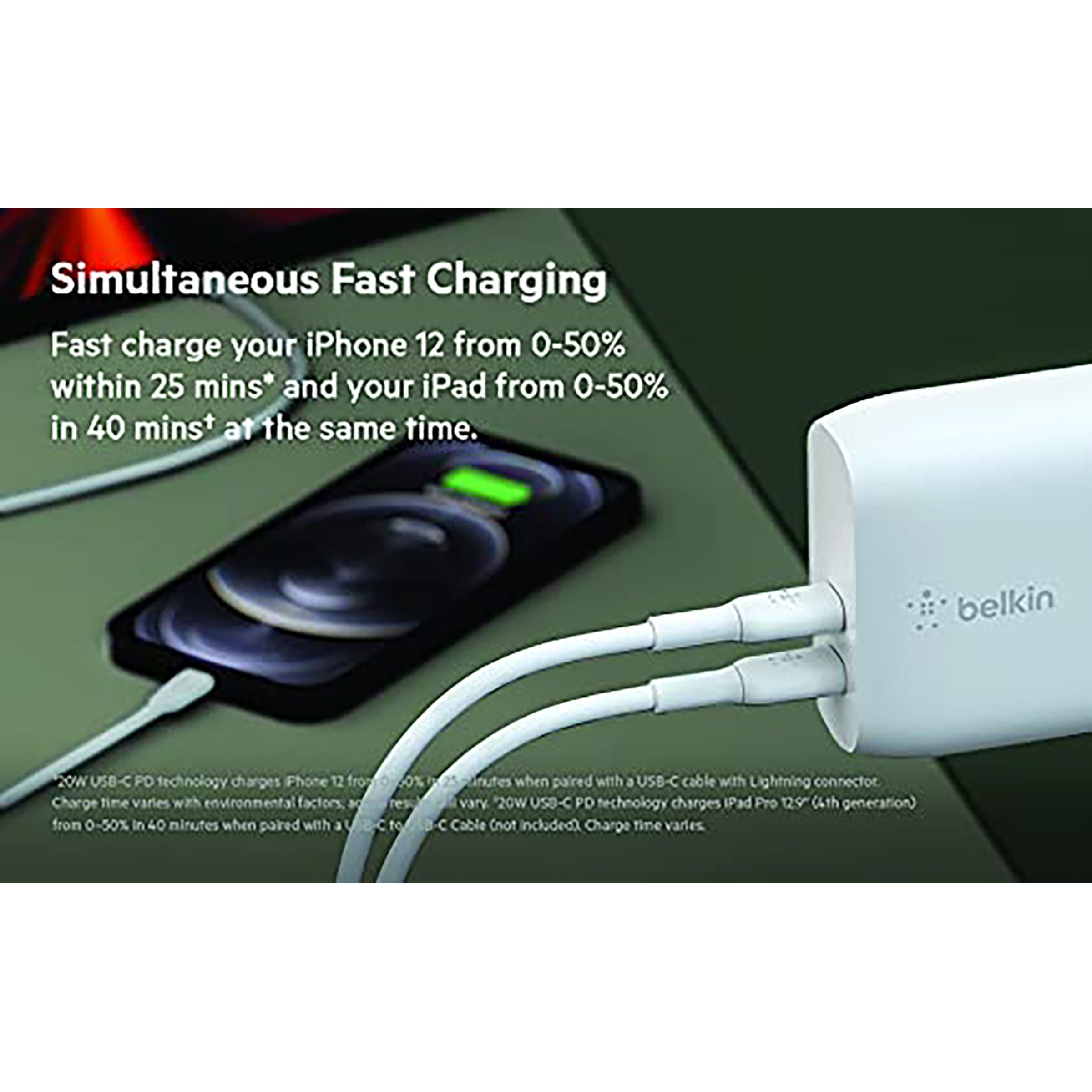 belkin BoostCharge 40W Type C 2-Port Fast Charger (Adapter Only, PD 3.0 Certified, White)_5