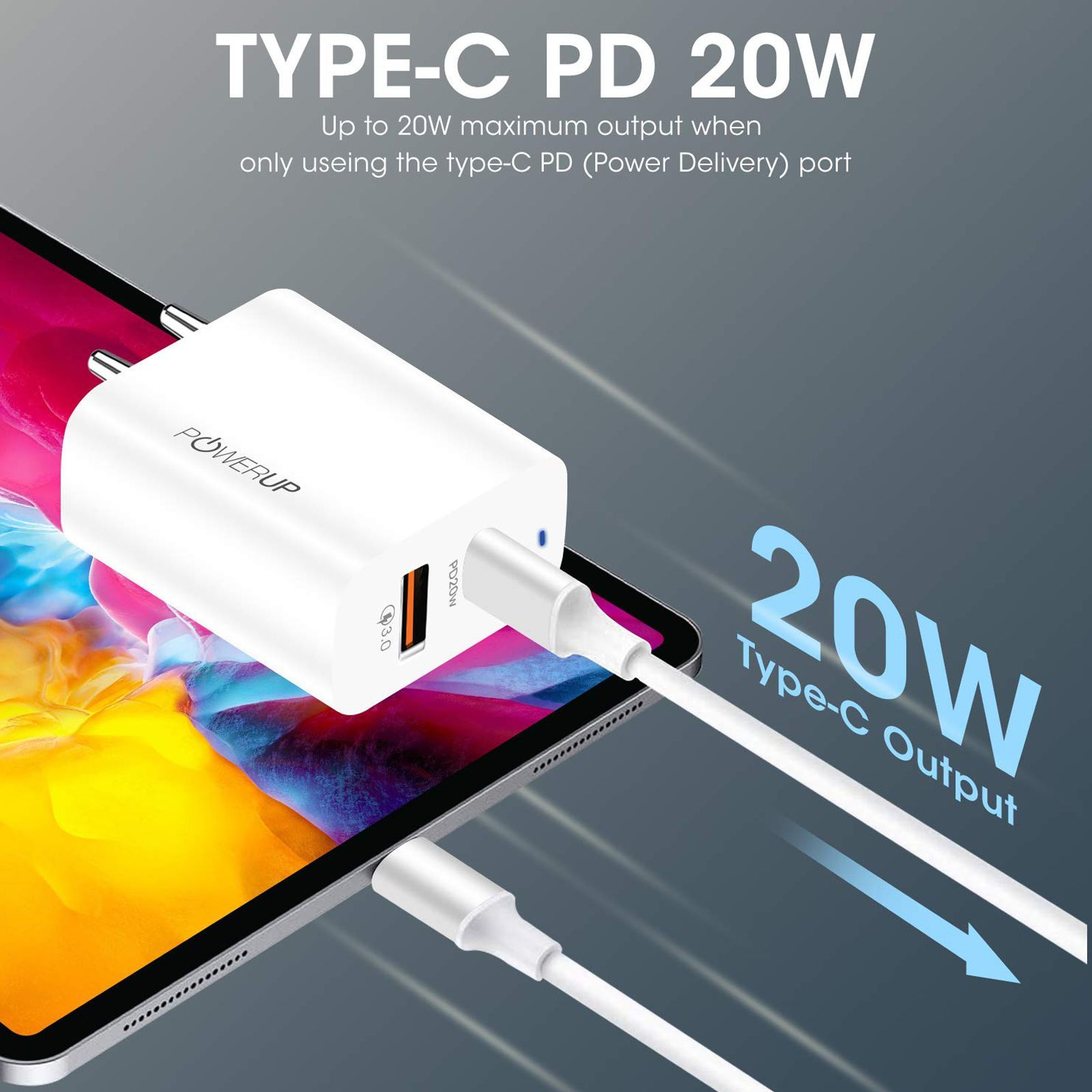 POWERUP 20W Type A & Type C 2-Port Fast Charger (Adapter Only, Multiple Safety Protection, White)_6