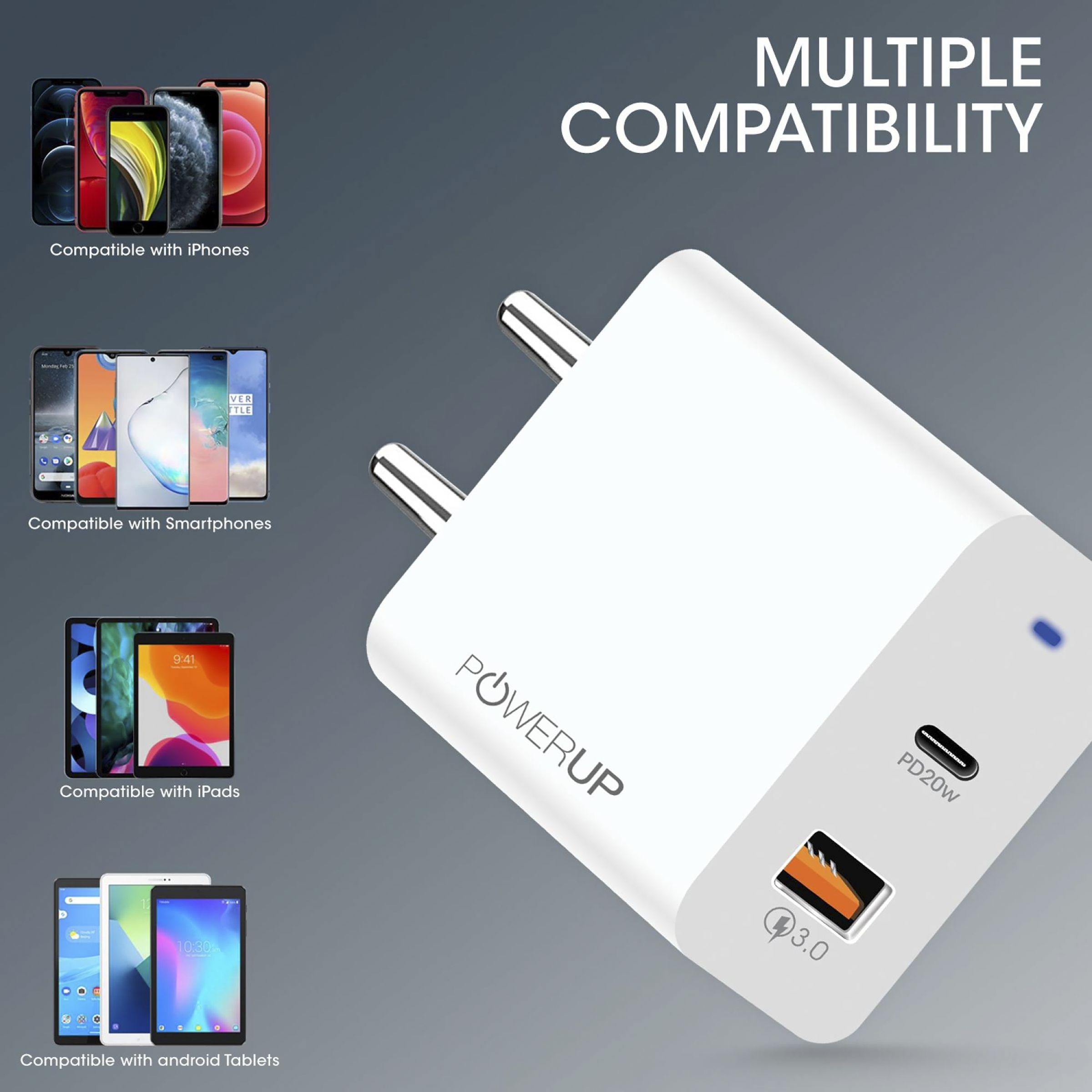 POWERUP 20W Type A & Type C 2-Port Fast Charger (Adapter Only, Multiple Safety Protection, White)_7