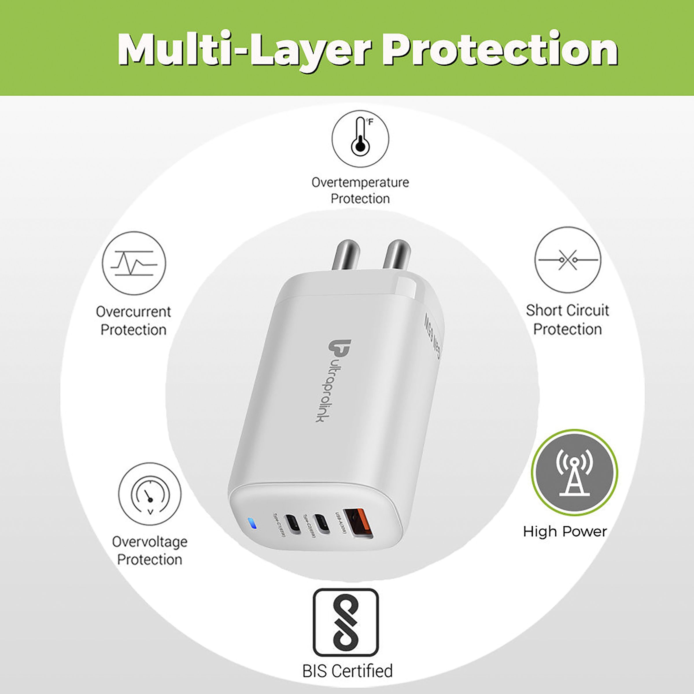 UltraProlink Boost GaN 65W Type A & Type C 3-Port Fast Charger (Type C to Type C Cable, Multi-Layer Protection, White) UltraProlink Boost GaN 65W Type A & Type C 3-Port Fast Charger (Type C to Type C Cable, Multi-Layer Protection, White)_8