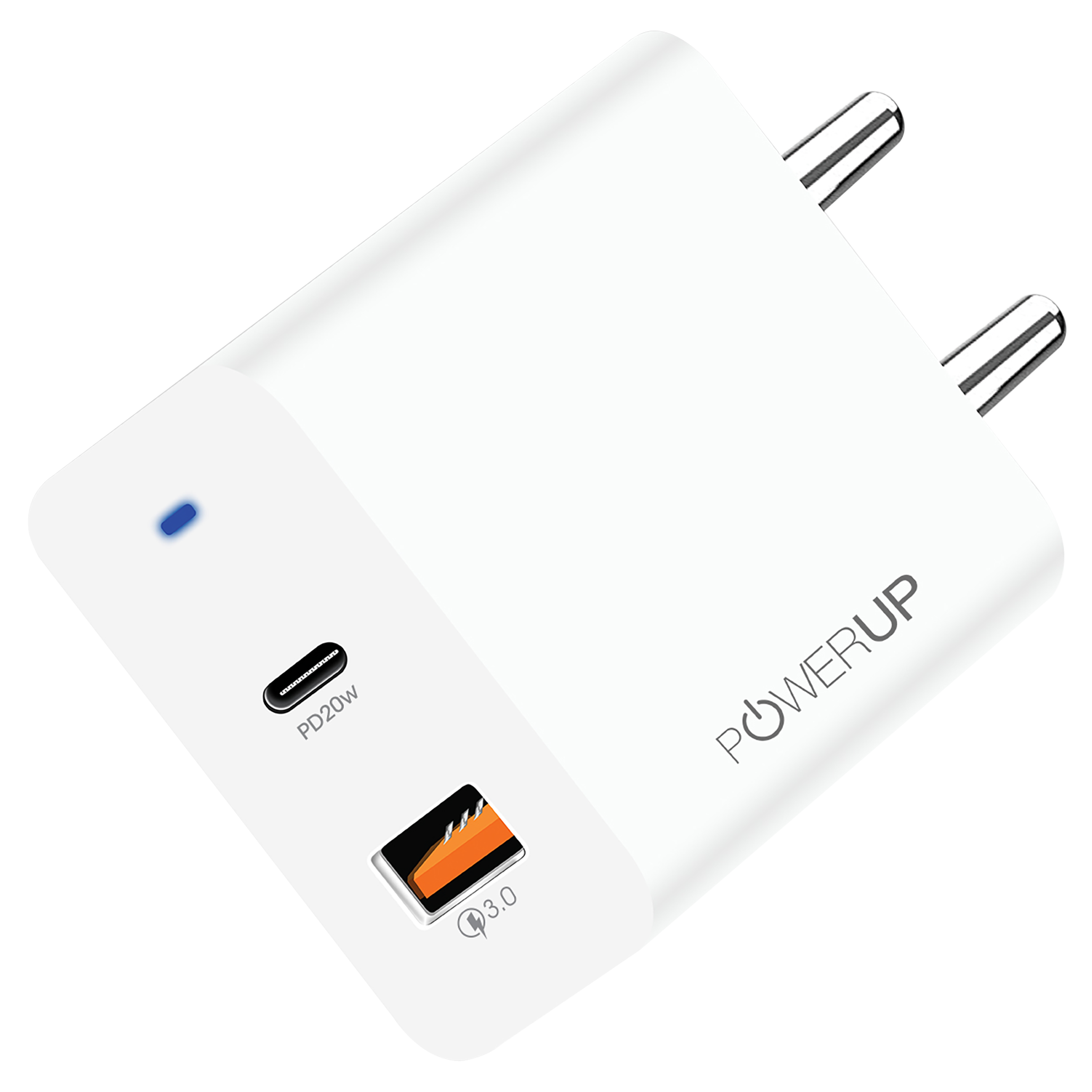 POWERUP 20W Type A & Type C 2-Port Fast Charger (Type C & Lightning Cable, Short-Circuit Protection, White) POWERUP 20W Type A & Type C 2-Port Fast Charger (Type C & Lightning Cable, Short-Circuit Protection, White)_1