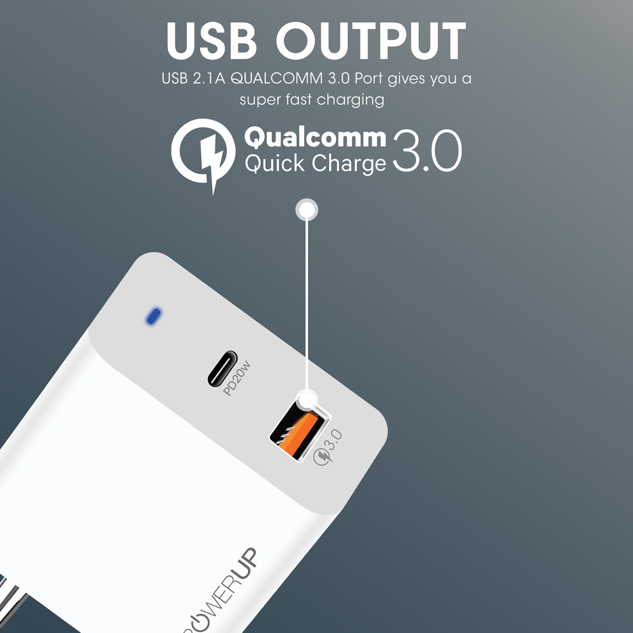 POWERUP 20W Type A & Type C 2-Port Fast Charger (Type C & Lightning Cable, Short-Circuit Protection, White) POWERUP 20W Type A & Type C 2-Port Fast Charger (Type C & Lightning Cable, Short-Circuit Protection, White)_5