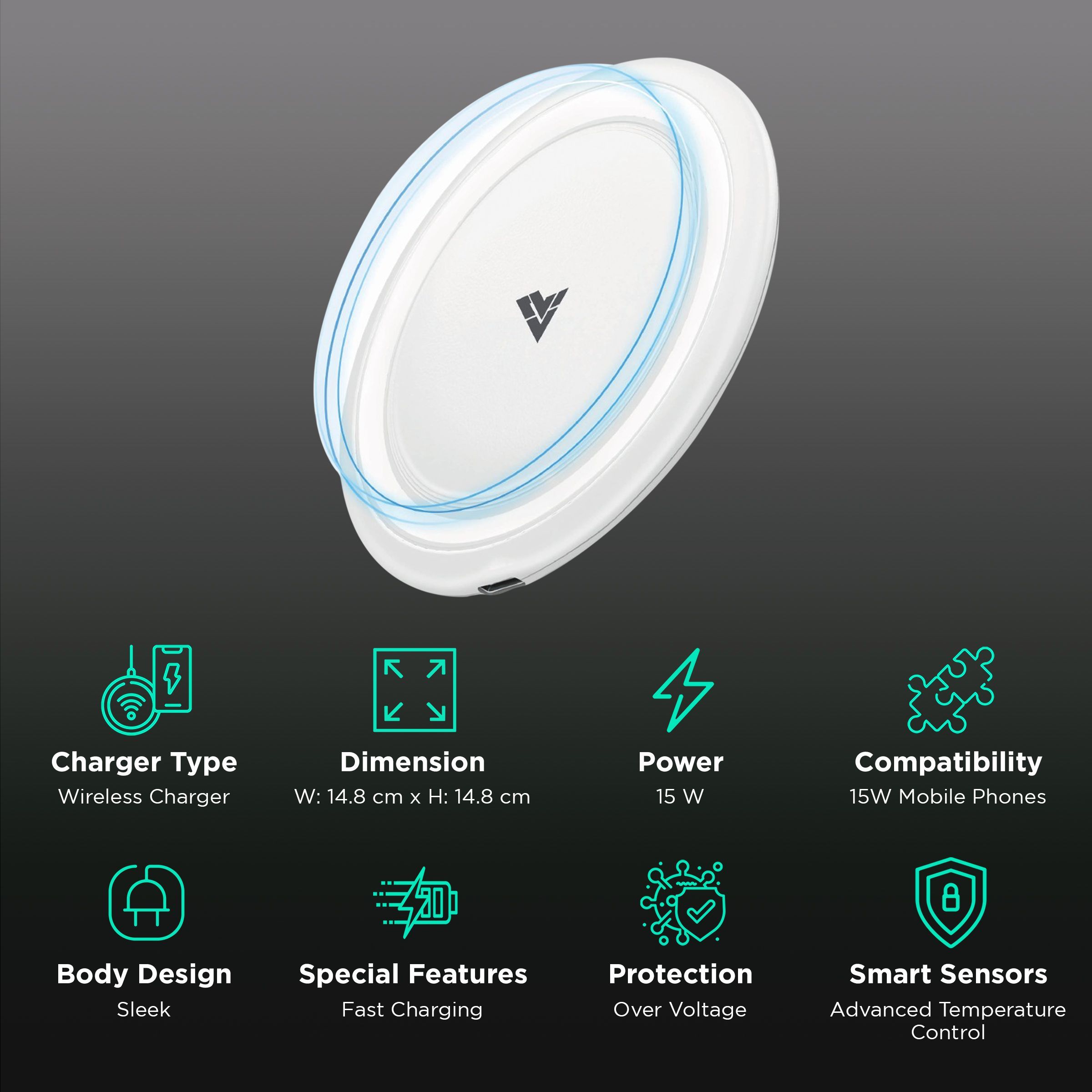 Vaku Mont Clad 15W Wireless Charger for Smartphones (Over Current Protection, White)_2