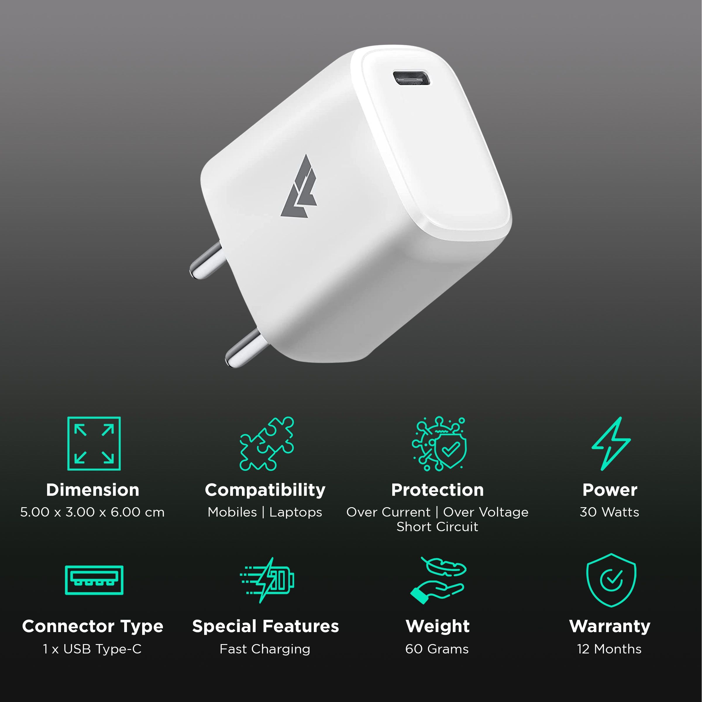 Vaku Neutron 30W Type C Fast Charger (Adapter Only, Multi Protocol Support, White)_2