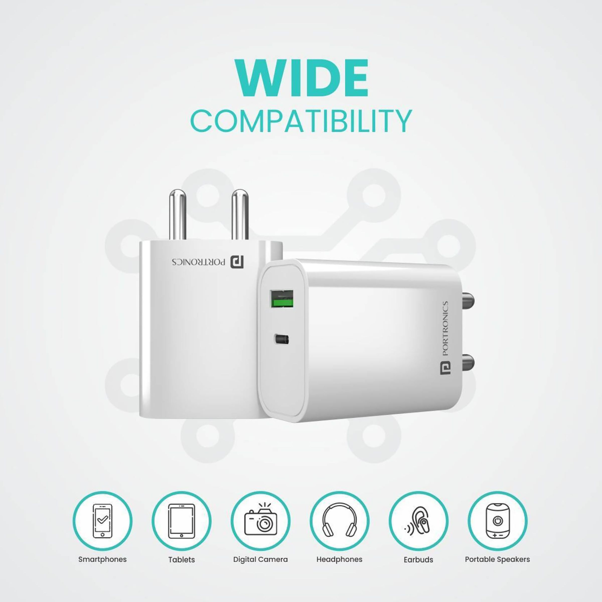 Portronics Adapto 44 20W Type A & Type C 2-Port Fast Charger (Type C to Type C Cable, Multiple Protection, White) Portronics Adapto 44 20W Type A & Type C 2-Port Fast Charger (Type C to Type C Cable, Multiple Protection, White)_3