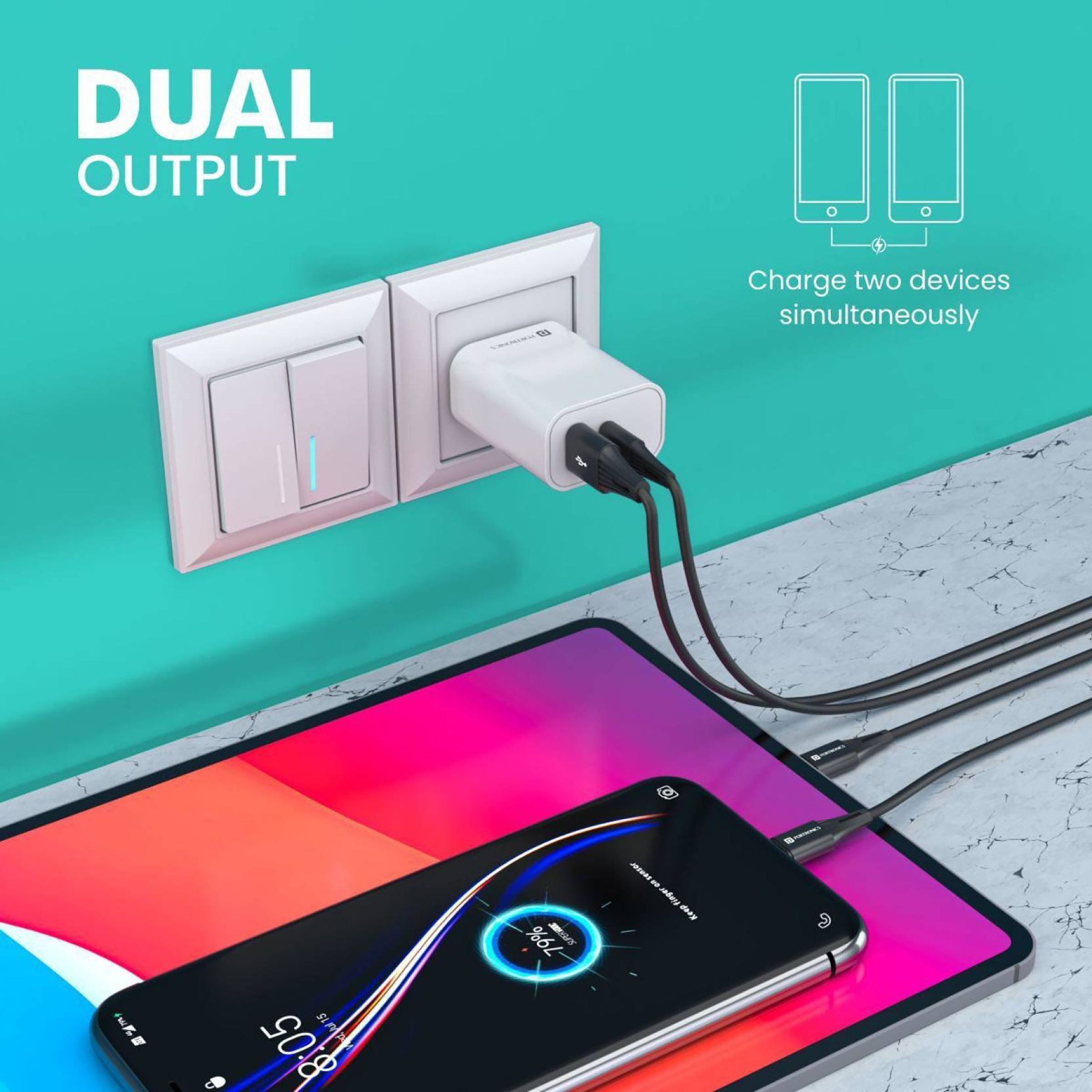 Portronics Adapto 44 20W Type A & Type C 2-Port Fast Charger (Type C to Type C Cable, Multiple Protection, White) Portronics Adapto 44 20W Type A & Type C 2-Port Fast Charger (Type C to Type C Cable, Multiple Protection, White)_4