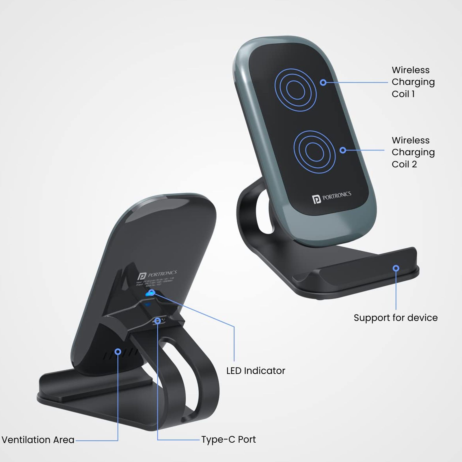 Portronics Freedom 15W Wireless Charger for iPhone 11, 12, 13, Samsung Galaxy Z Fold 2, S20 FE, S6 Edge (Qi Compatible, Black)_3