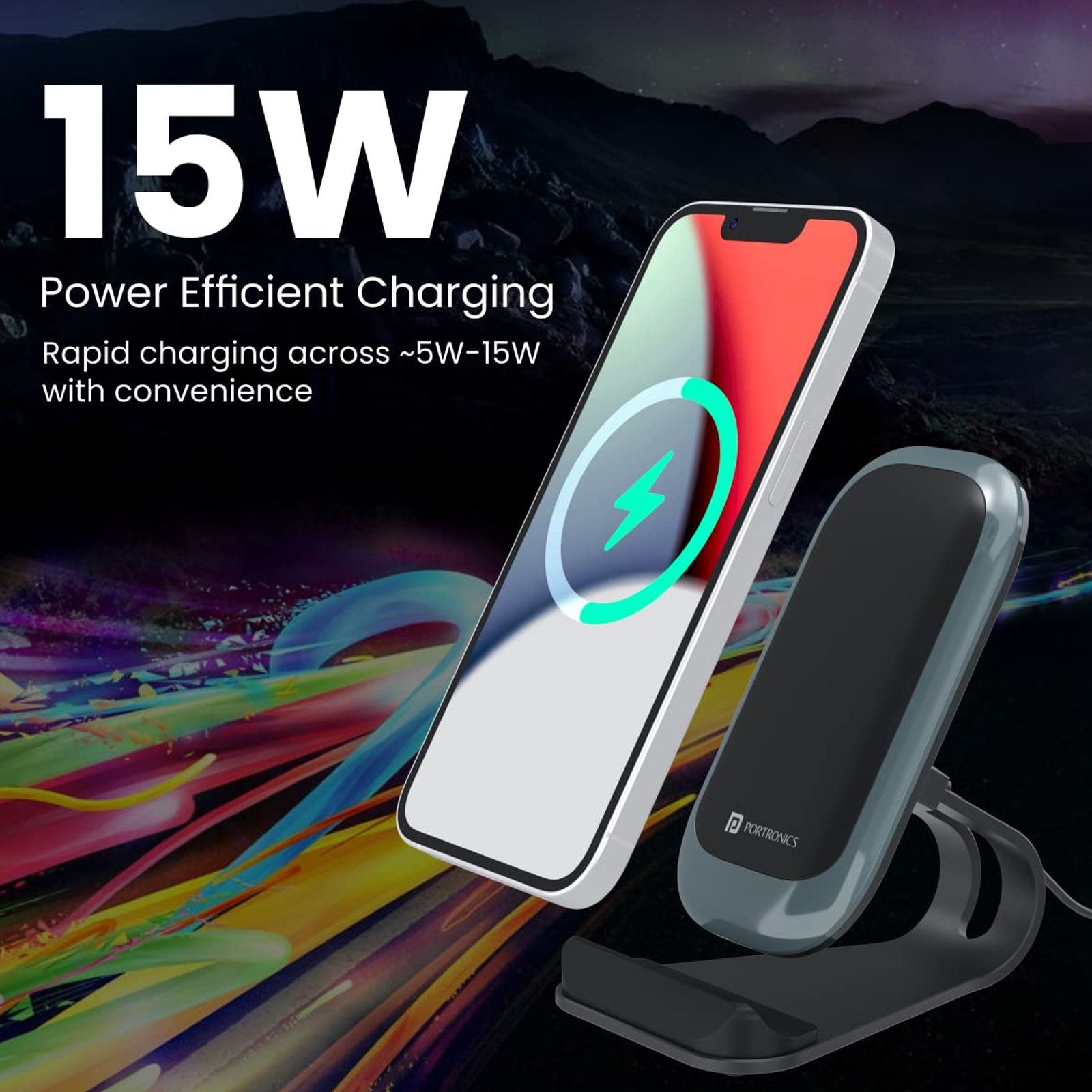 Portronics Freedom 15W Wireless Charger for iPhone 11, 12, 13, Samsung Galaxy Z Fold 2, S20 FE, S6 Edge (Qi Compatible, Black)_4