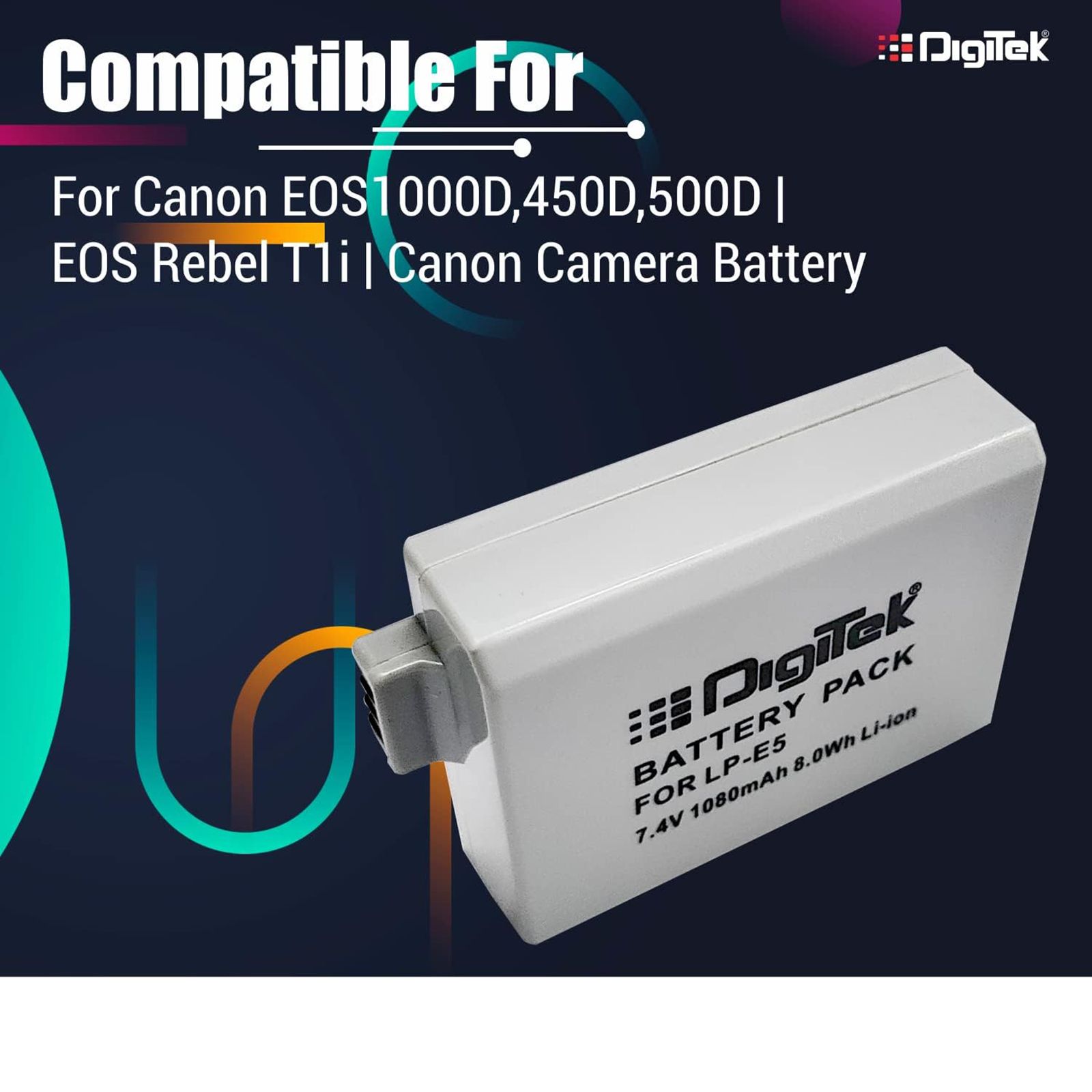 DigiTek LP-E5 1040 mAh Li-ion Rechargeable Battery for 400D, 450D, 500D and 1000D_6