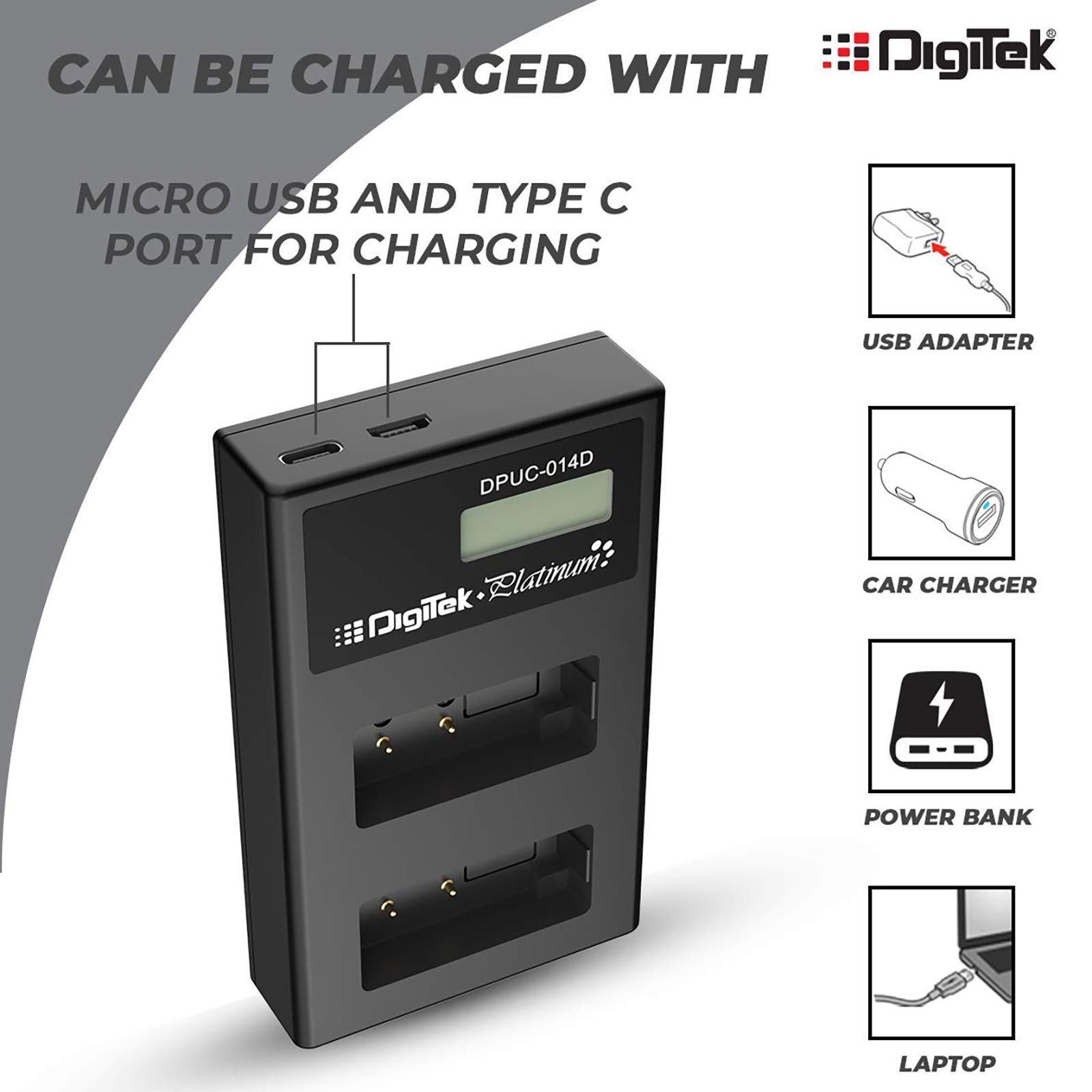 DigiTek Platinum DPUC 014D (LCD MU) Fast Camera Battery Charger for FW50 (2-Ports, Over Voltage Protection)_3